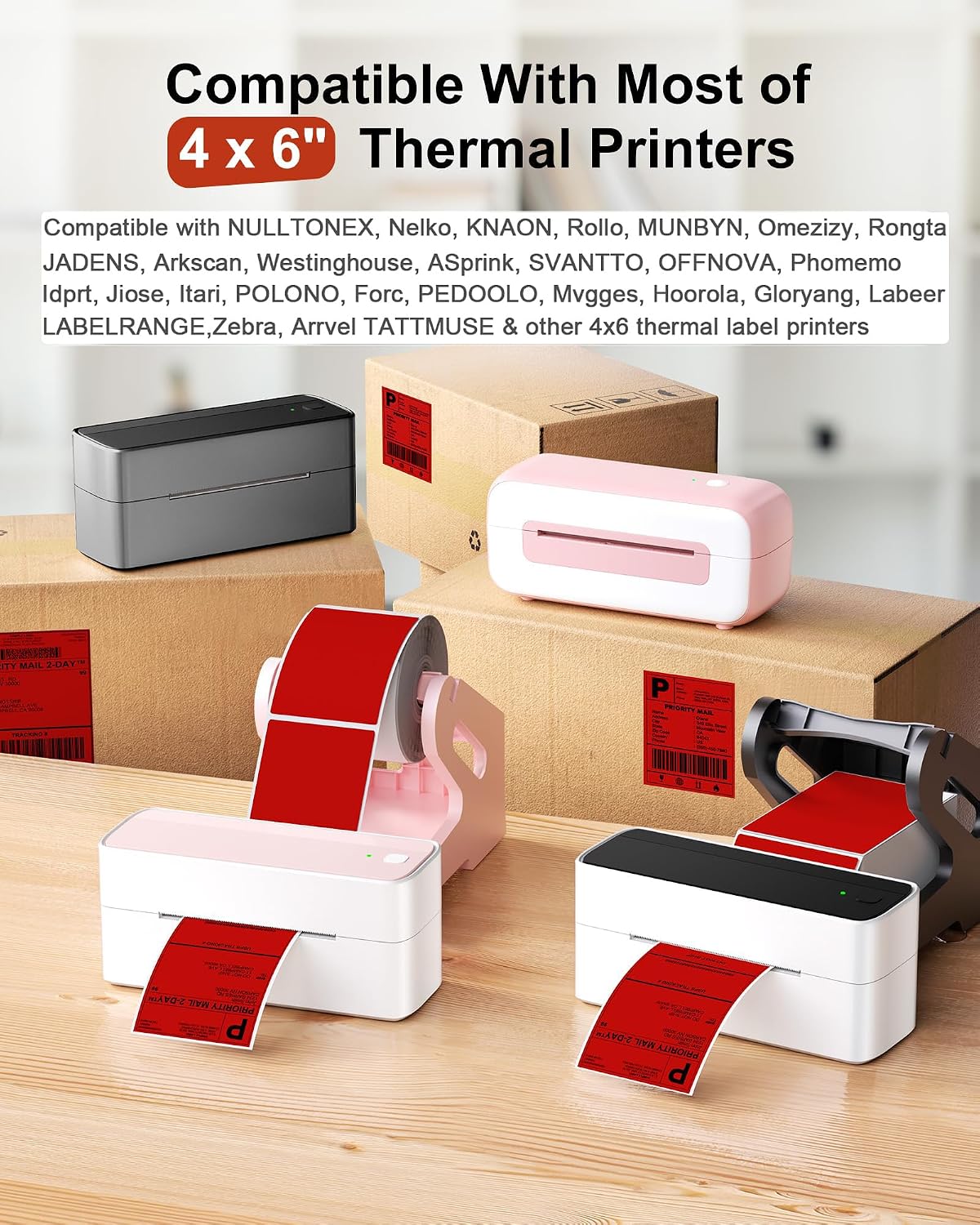 Phomemo 4x6 Thermal Labels 500 PCS Red 4x6 Fanfold Shipping Supplies Labels Mailing Label Paper compatible with NULLTONEX, Nelko, KNAON, Rollo, MUNBYN, Omezizy, Rongta, JADENS, Arkscan Thermal Printer