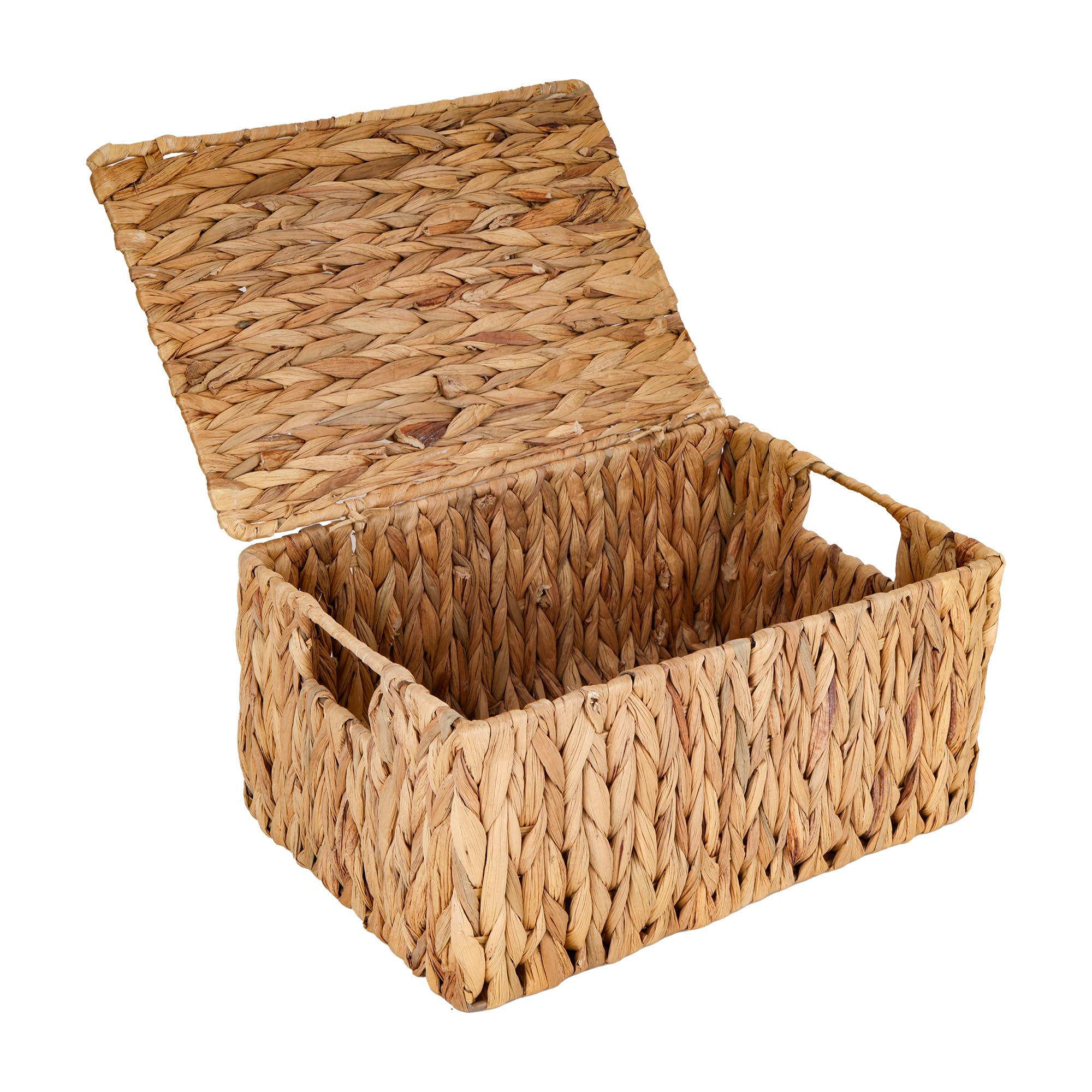 Aramanara Wicker Storage Basket with Lid, Large Rectangle Seagrass Hamper Basket, Natural Woven Rattan Shelf Baskets for Bathroom Living Room Kitchen Office