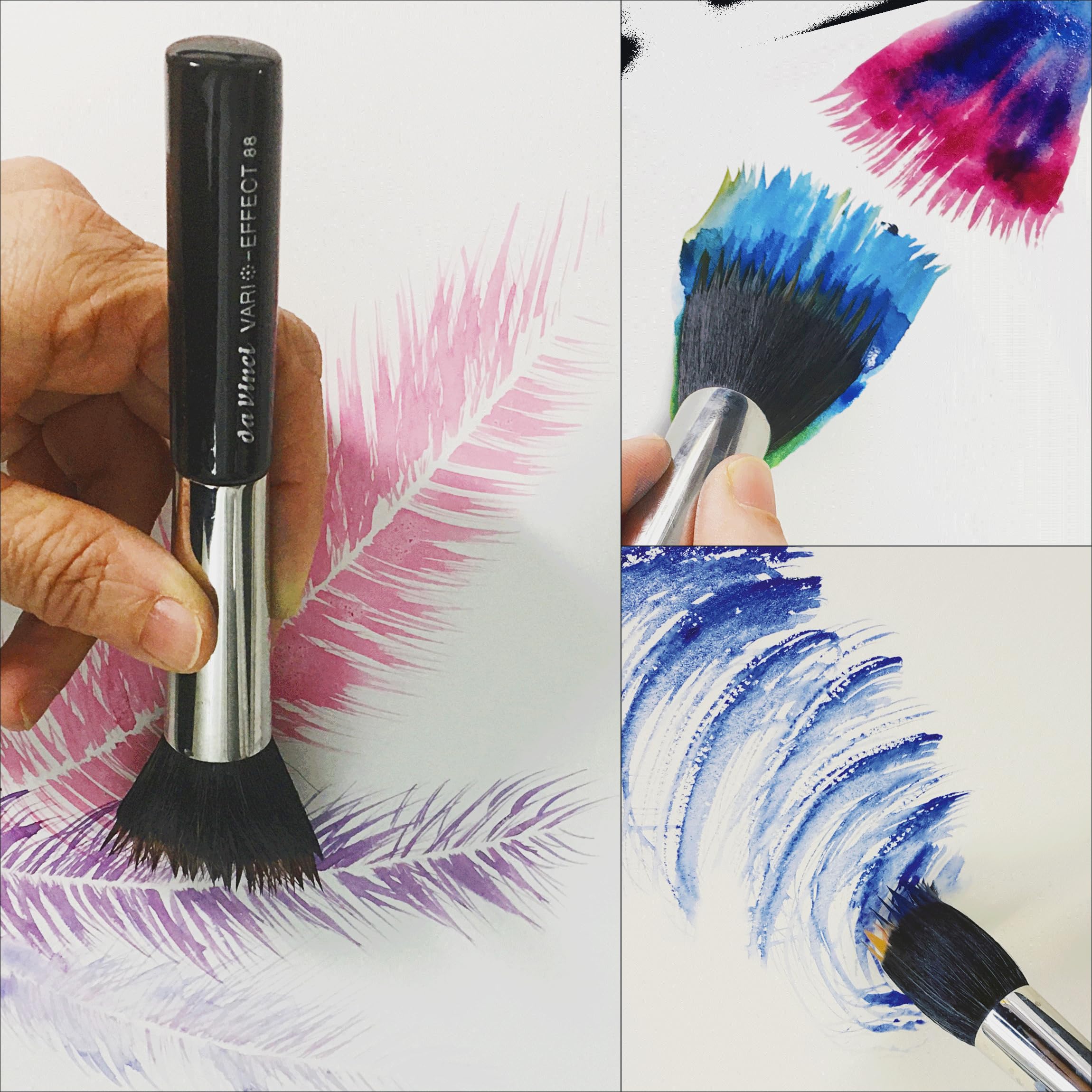 da Vinci Vario-Effect Effektpinsel, Rund, Spezial-Synthetikfasermischung, Aquarell, Acryl, Gouache, Tempera, Tinte, kurzer schwarzer Holzstiel, Silberzwinge, vegan, Made in Germany, Rund, Größe 0