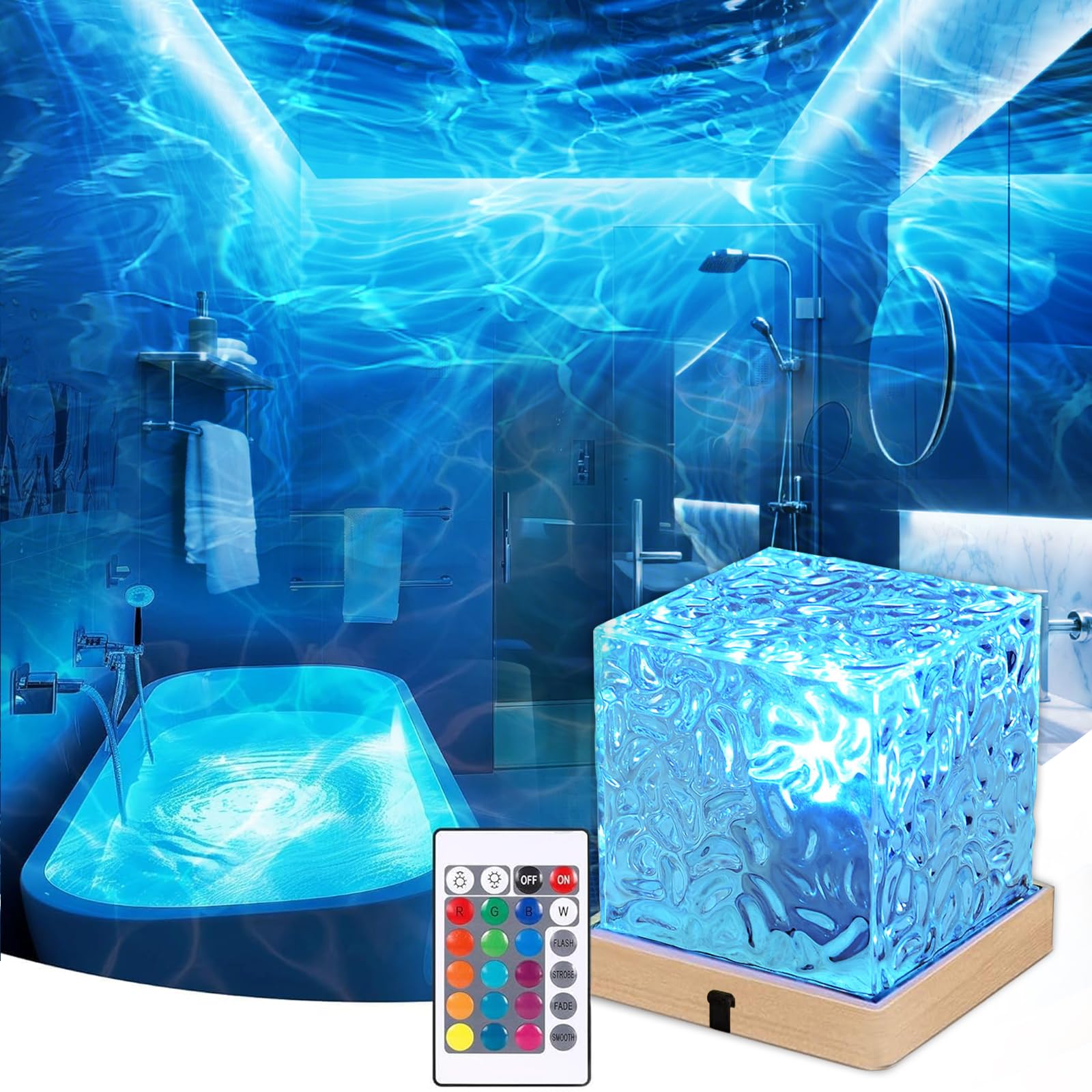 Rechargeable Shower Lamp 16 Color Northern Light Projector Sensory Lights Changeable Ocean Wave Galaxy with Remote Mood Cordless Cube Lamp Waterproof Flame Water Lights for Bathroom Gifts for Women â image 1