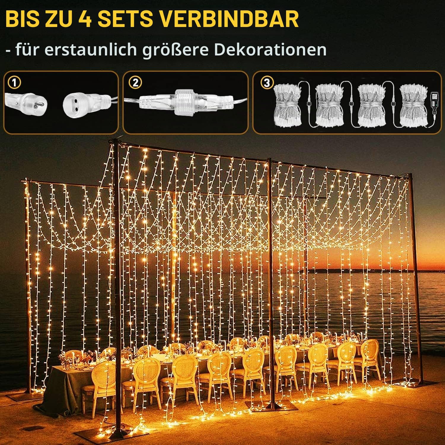 Cozymeow 2 Stück Lichtervorhang Aussen 6x3m 600 LED Lichterketten Vorhang | Stecker, Timer, 8 Modi, Wasserdicht Lichtervorhang Wand Balkon Pavillon Terrassen Hochzeit Weihnachten Geschäftlich Deko