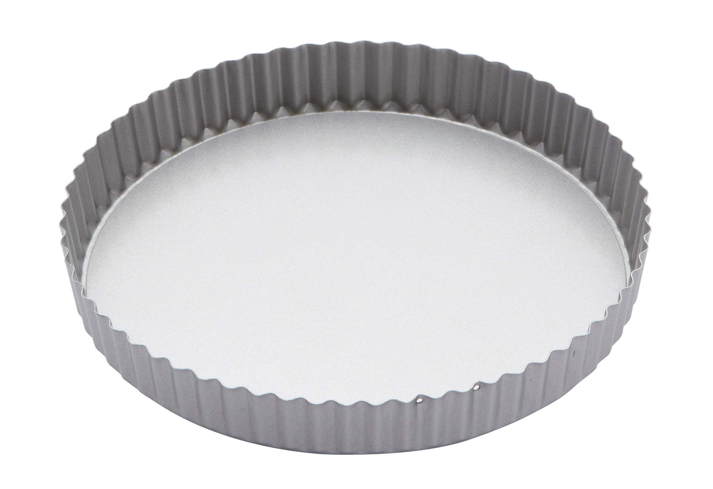 KitchenCraft Non-Stick Round Fluted Flan Tin/Quiche Pan with Loose Base, 25 cm (1"), Silver