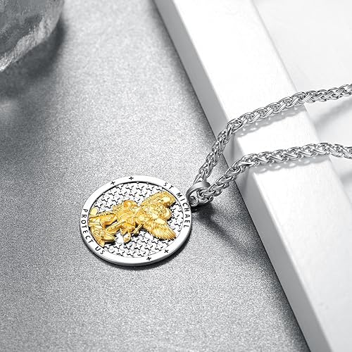 Miniatura 3 de Collar de San Miguel de plata de ley 925, collar de Arcángel Miguel colgante de San Miguel para hombres, joyería de medalla de amuleto para hombres,