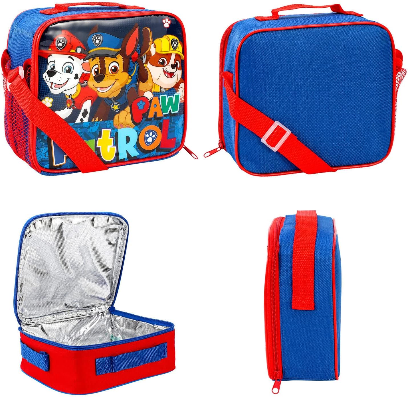 Paw Patrol Thermal Insulated Lunch Bag, Zipper & Side Pocket for Back to School Chase, Marshall & Rubble Character Design