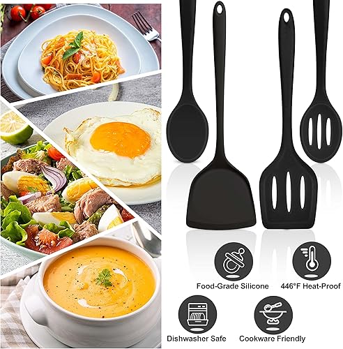 Miniatura 6 de TeamFar Utensilios de cocina de silicona, juego de 4 utensilios de cocina con espátulas y cucharas de silicona, resistentes al calor, cucharas de