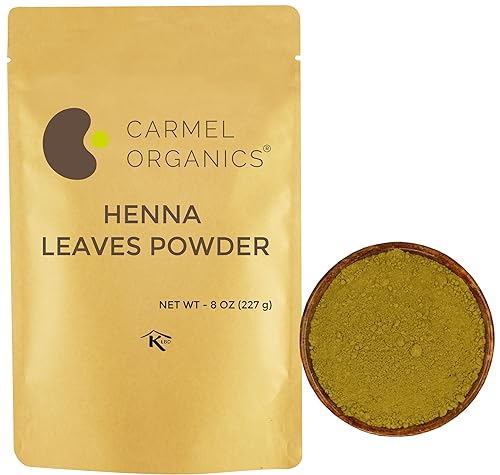 CARMEL ORGANICS Hojas de henna en polvo (8 onzas o 8.01 oz) para el color del cabello Hecho con hojas de henna naturales y puras Sin conservantes