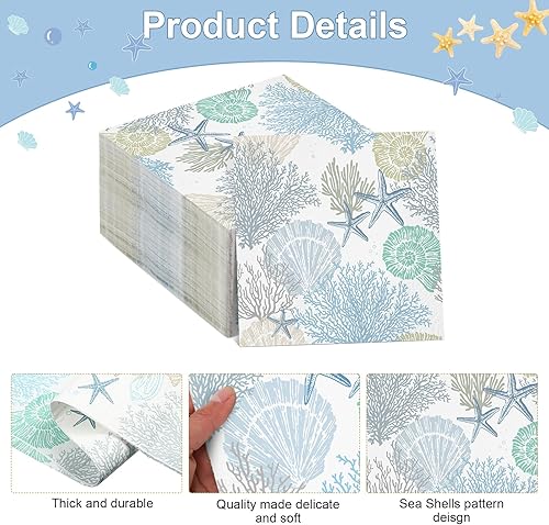 Miniatura 3 de Funrous 200 servilletas de papel de mar de 3 capas, servilletas de concha de mar, playa costera, coral, náutico, costero, toallas de papel para