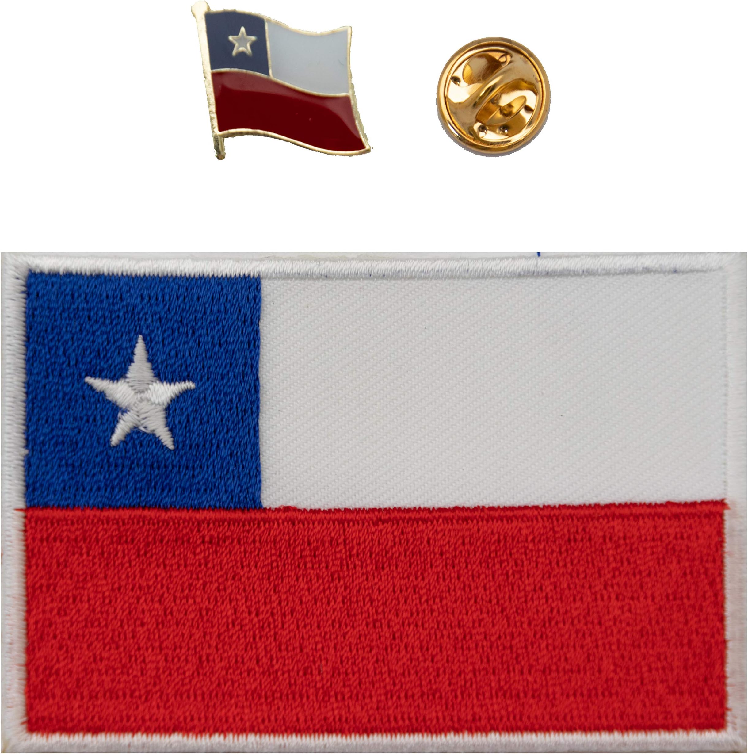 A-ONE -Chile Flag Armband Fabric Sticker + Chilean Flag Pinbadges, Coser o Planchar Patches, Hotfix Patch Needlework NO.053A