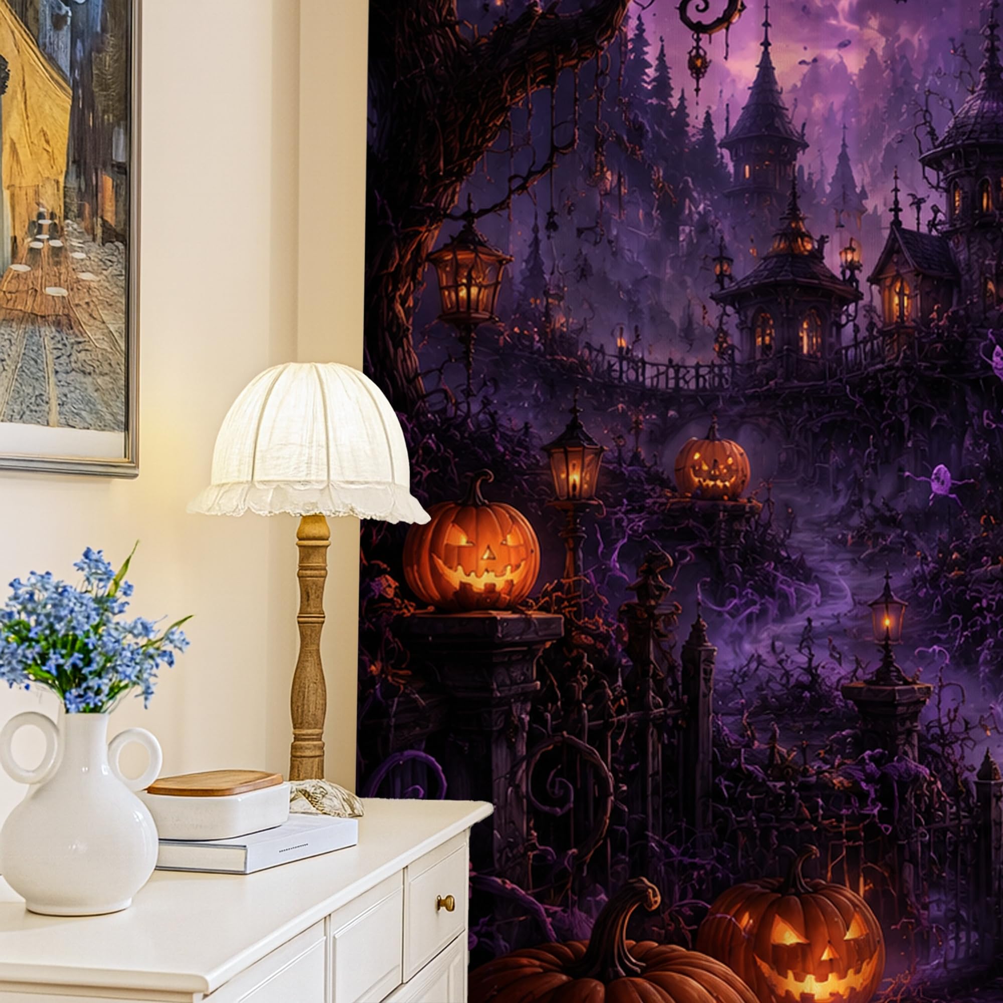 Rideaux occultants Halloween occultation lumière et décoration fenêtre violette