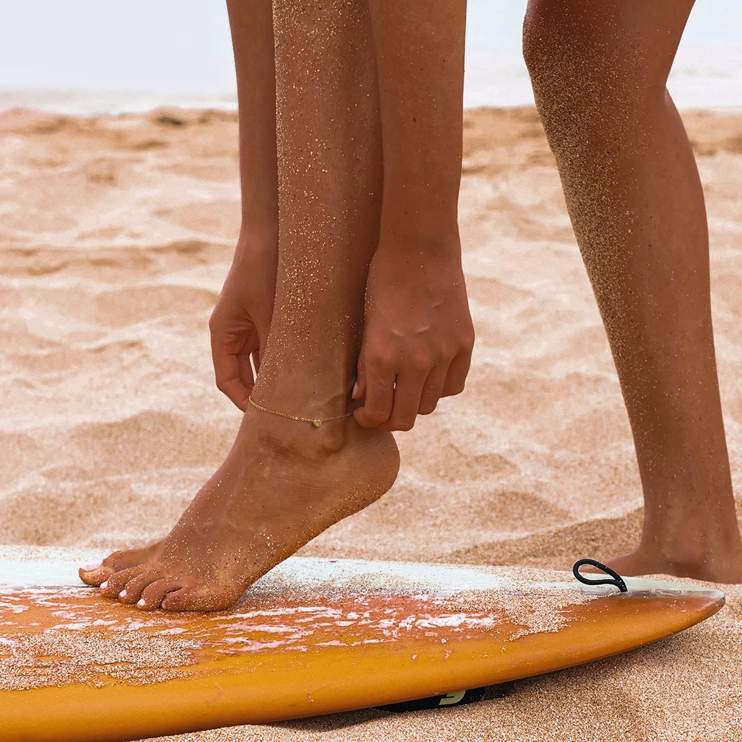 Fettero Initial Anklet Bracelets for Women 14K Gold Plated Dainty Summer Beach Anklet Jewelry Letter Heart Pendant Foot Anklets - Image 2