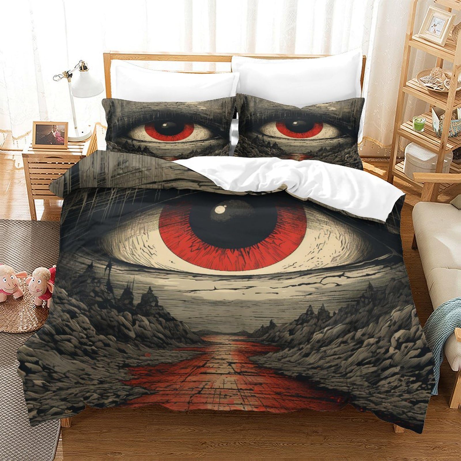 P1S9U7W5Y Unique Eye Pattern 3D Printed Duvet Cover Set 3pcs Microfiber Eyeball Bedding Set King