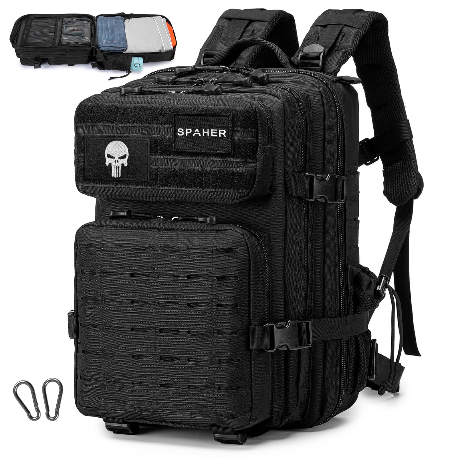 SPAHER Sac à Dos Tactique Militaire Multifonction Molle 30L Sac a Dos Voyage 40x30x25 Eurowings Bagage Cabine Sac à Dos Randonnée Trekking Crossfit Homme Peche Survie étanche Armée Backpack