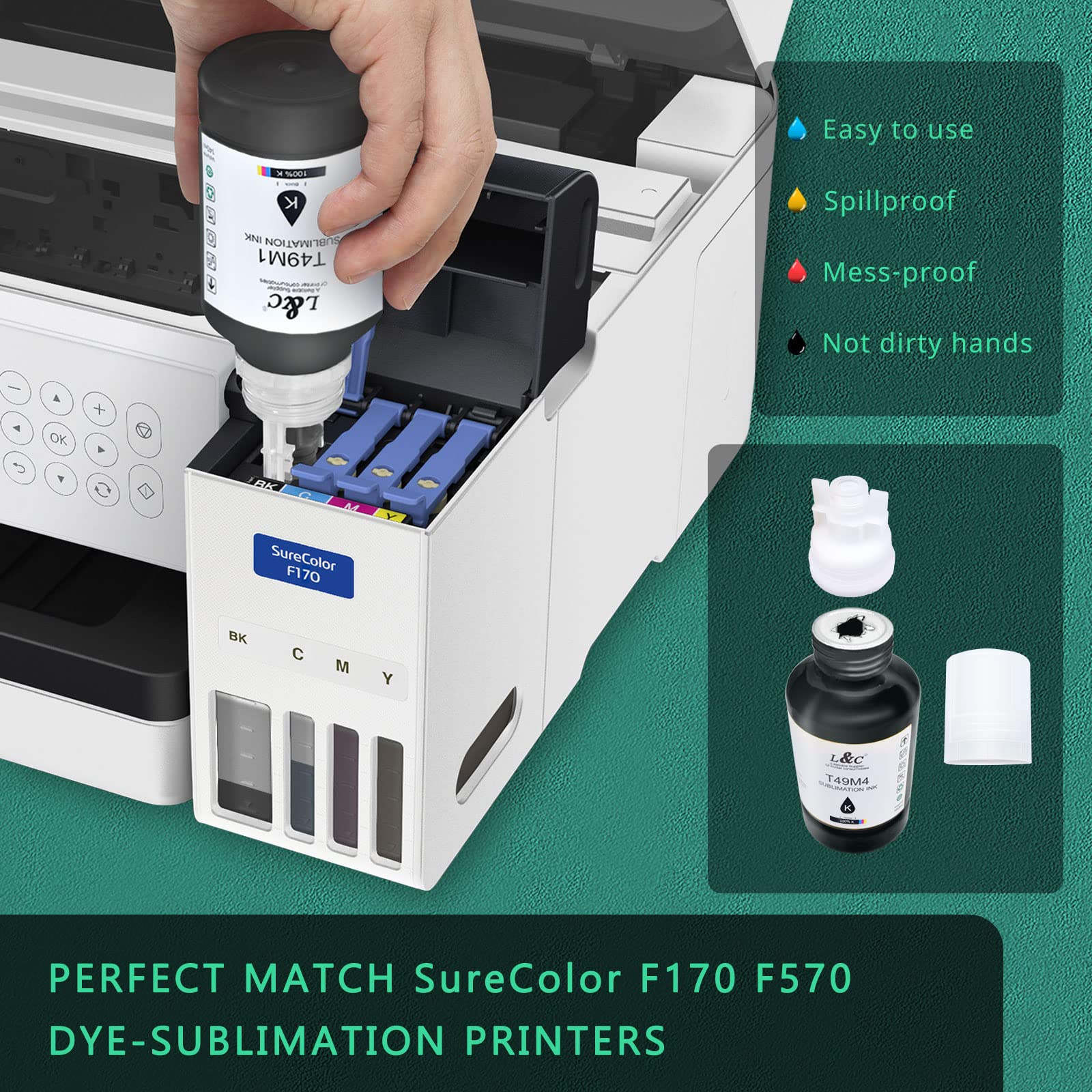 T49M Autofill Sublimation Ink Epson F170 T49M Sublimation Ink 4-Pack ...