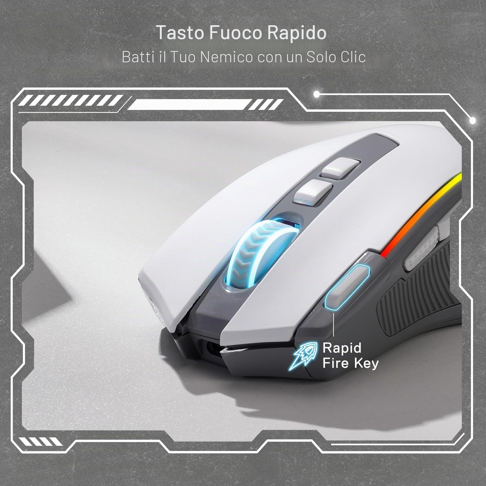 Redragon M612 PRO Mouse Gioco Wireless 8000 DPI 9 Tasti BT/2.4G