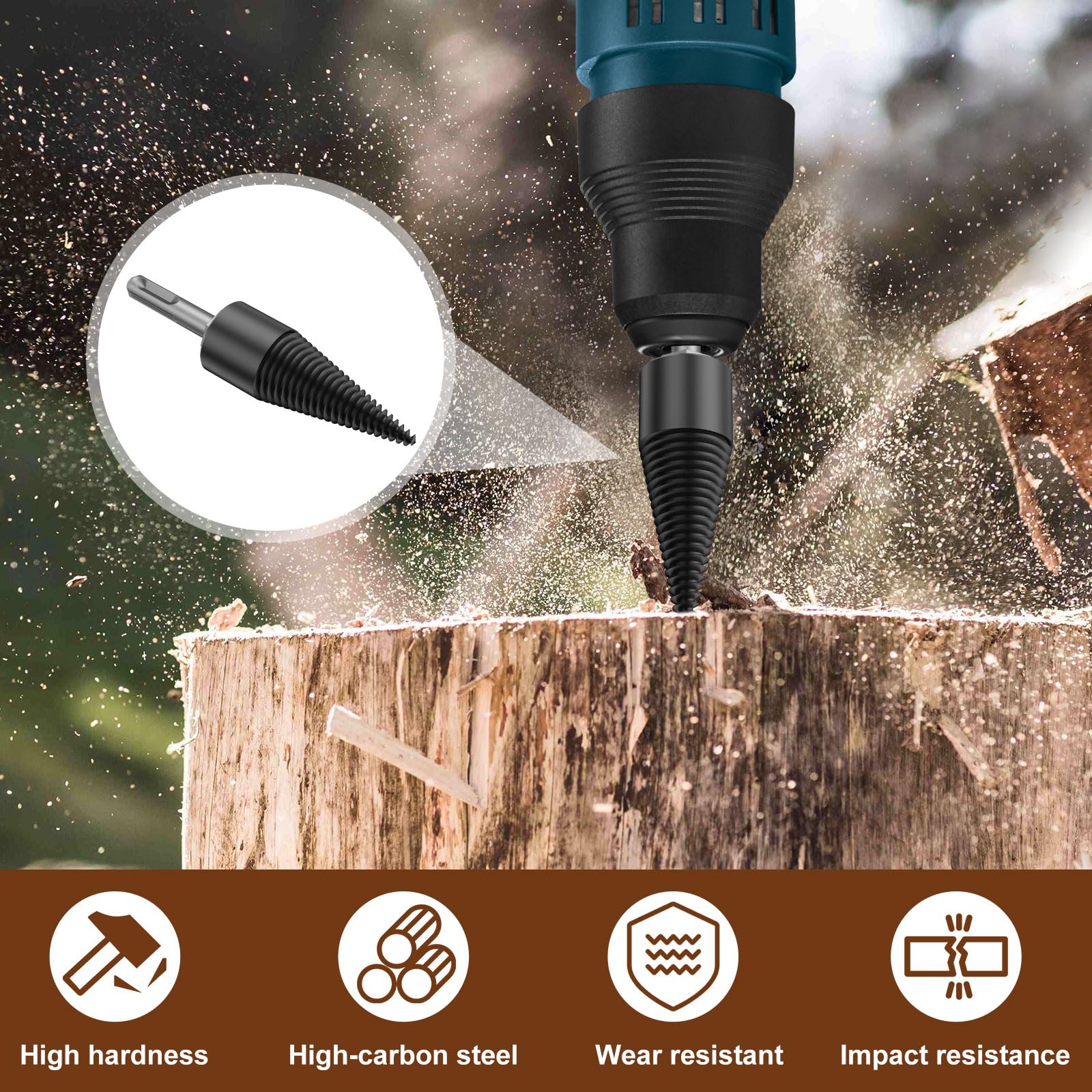 Kindling Splitter For Wood 6-Piece Firewood Log Splitter Drill Bit Set ...