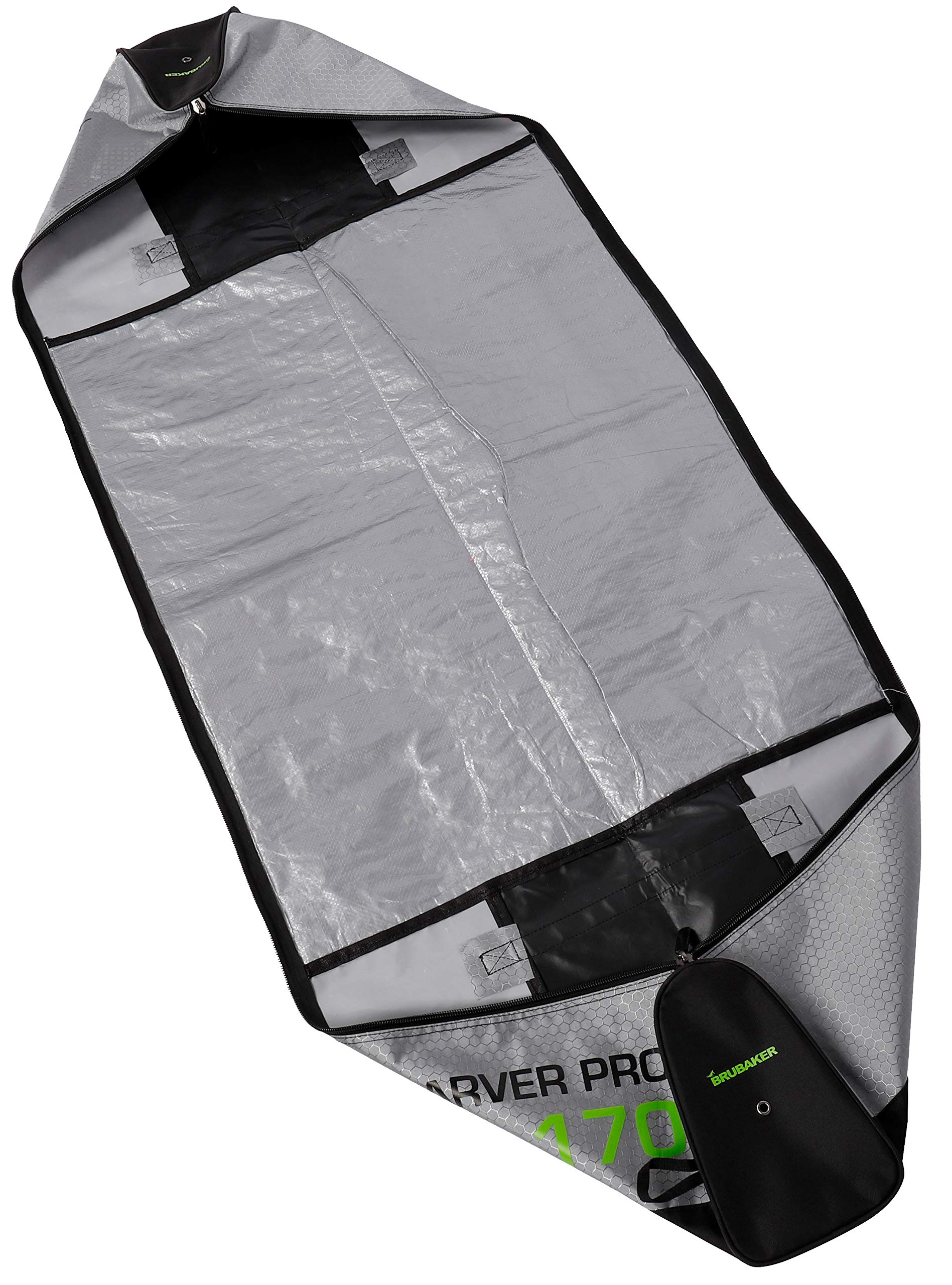 BRUBAKER 'CarverTec Pro' - Housse à Skis rembourrée - pour 1 Paire de Skis + Bâtons - 170 ou 190 cm - Argenté/Vert