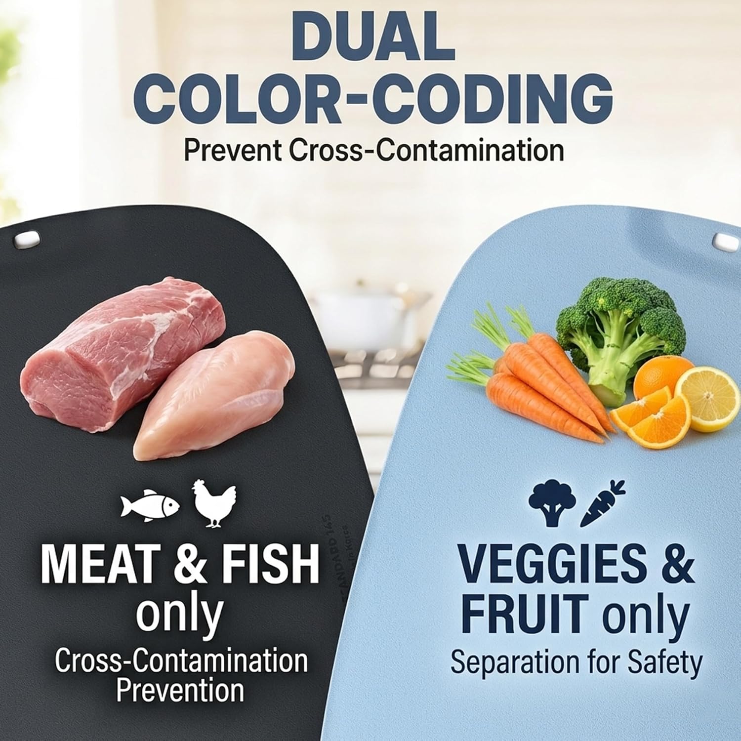 TPU Silicone Cutting Board Set of 2, BPA-Free Non-Slip Flexible Cutting Mats for Kitchen, Food Grade Silicone Chopping Boards - Dishwasher Safe Kitchen Essentials 16" - Blue+Gray