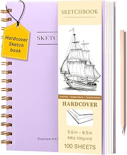 Yoment 5.5x8.5 Inch Purple Spiral Sketchbook: 100 Sheets 100GSM Acid-Free Paper, Hardcover Drawing Pad for Kids, Artists & Beginners with Free Pencil