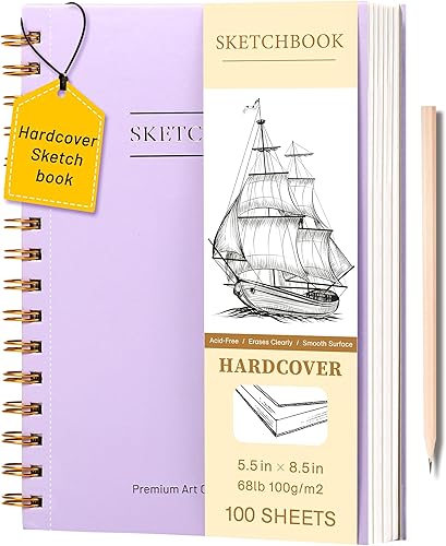 Miniatura 1 de Cuaderno de bocetos para dibujo, encuadernado en espiral, para niños, 5.5 x 8.5 pulgadas, tapa dura, libro de bocetos (68 libras3.53 ozm), cuaderno