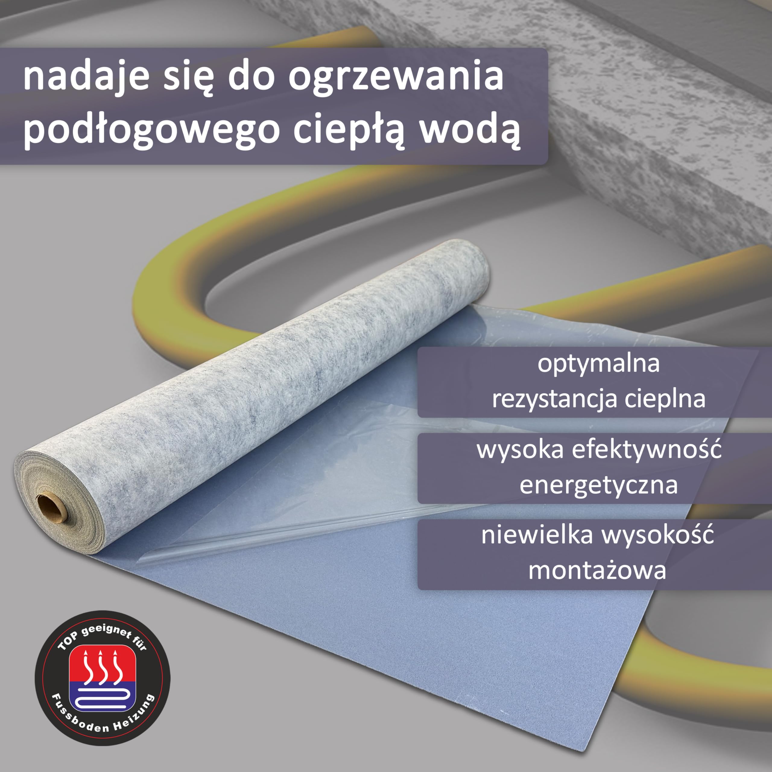 Podkładka winylowa "uficell Vinosound FIX0" — grubość: 1,5 mm — gęstość: 500 kg/m³ — samoprzylepna izolacja akustyczna do podłogi winylowej LVT 4-5 mm bez płyty nośnej HDF (50 m²)