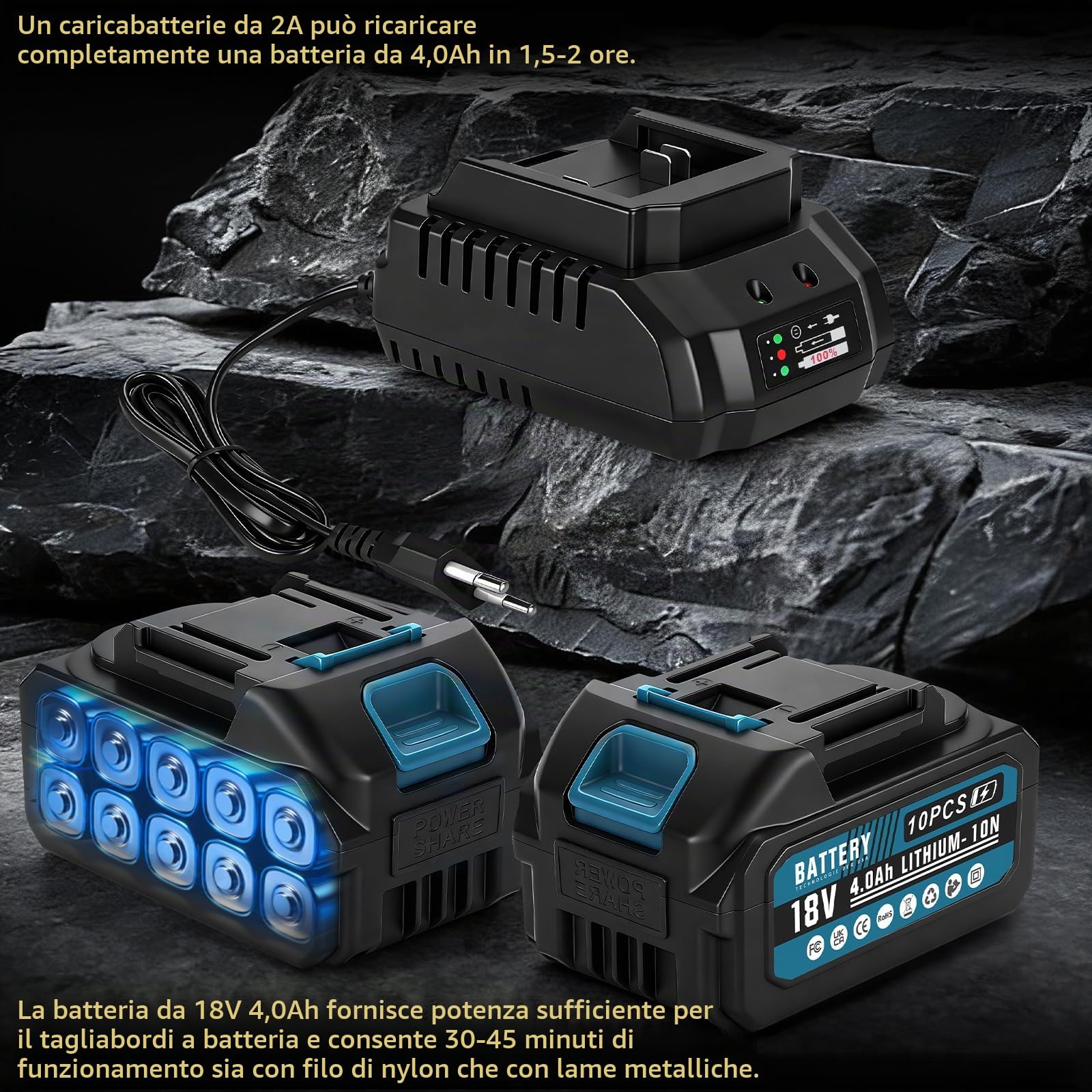 Decespugliatore a batteria da 1380 W con 2 batterie e caricatore, decespugliatore a batteria 7 in 1 con spazzola per erbacce, decespugliatore elettrico senza spazzole con 7 tipi di lame per giardini