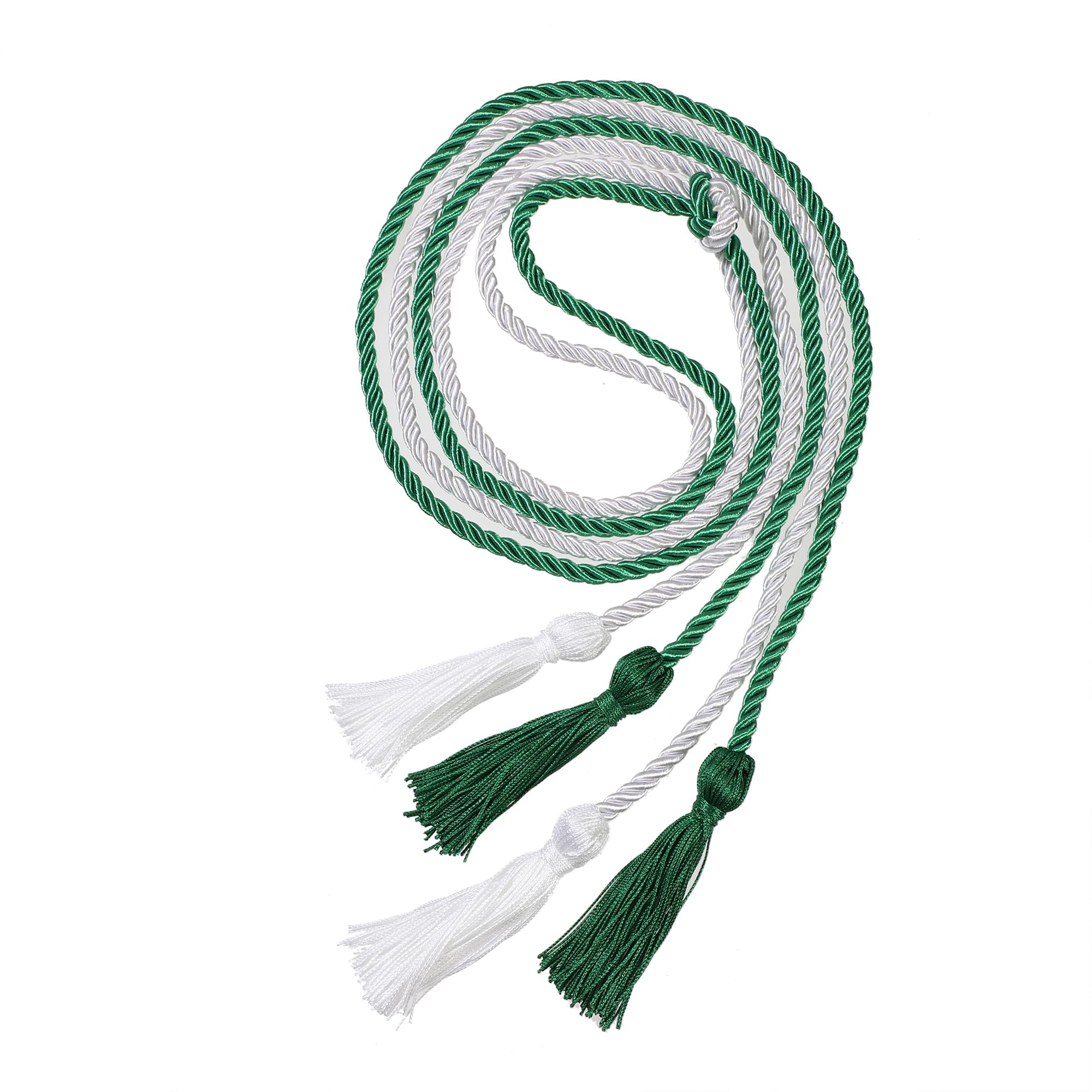 Graduation Double Honor Cords with Tassel, 68" (Kelly Green+White)