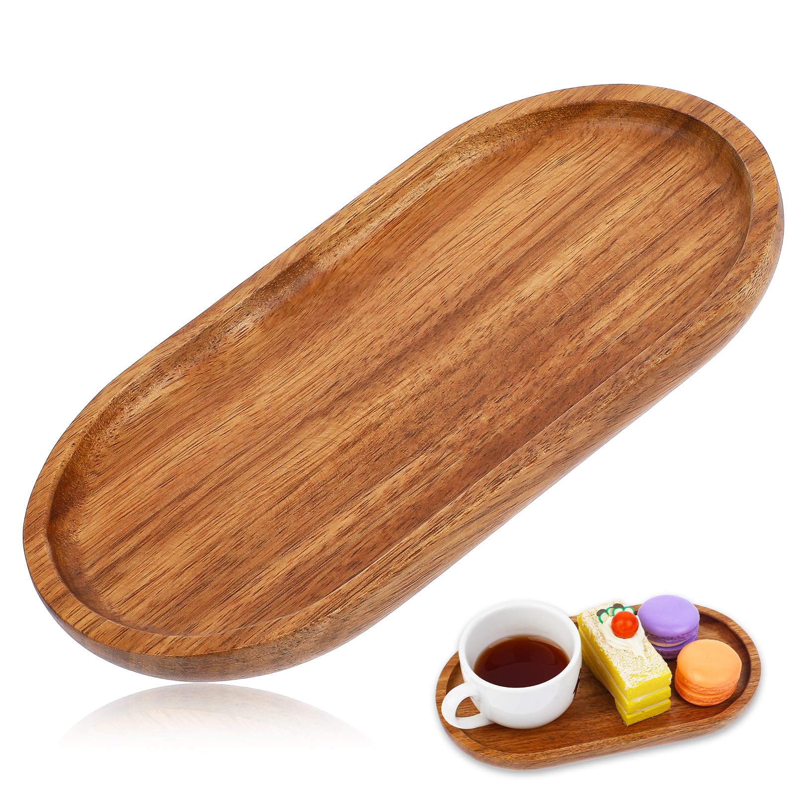 19 x 10,5 cm mała drewniana taca owalna na wędliny, herbatę i przekąski, ręcznie wykonana z litego drewna akacjowego, do ekspozycji przekąsek sushi, jedzenia i dekoracji