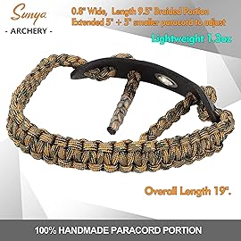 SUNYA Archery Bow Wrist Sling, 550 Paracord Strap Comfortable on Hand.100% Full Grain Leather Yoke, Multiple Camo Colors.Fit Compound Bow Stabilizer & Recurve. (Aero)