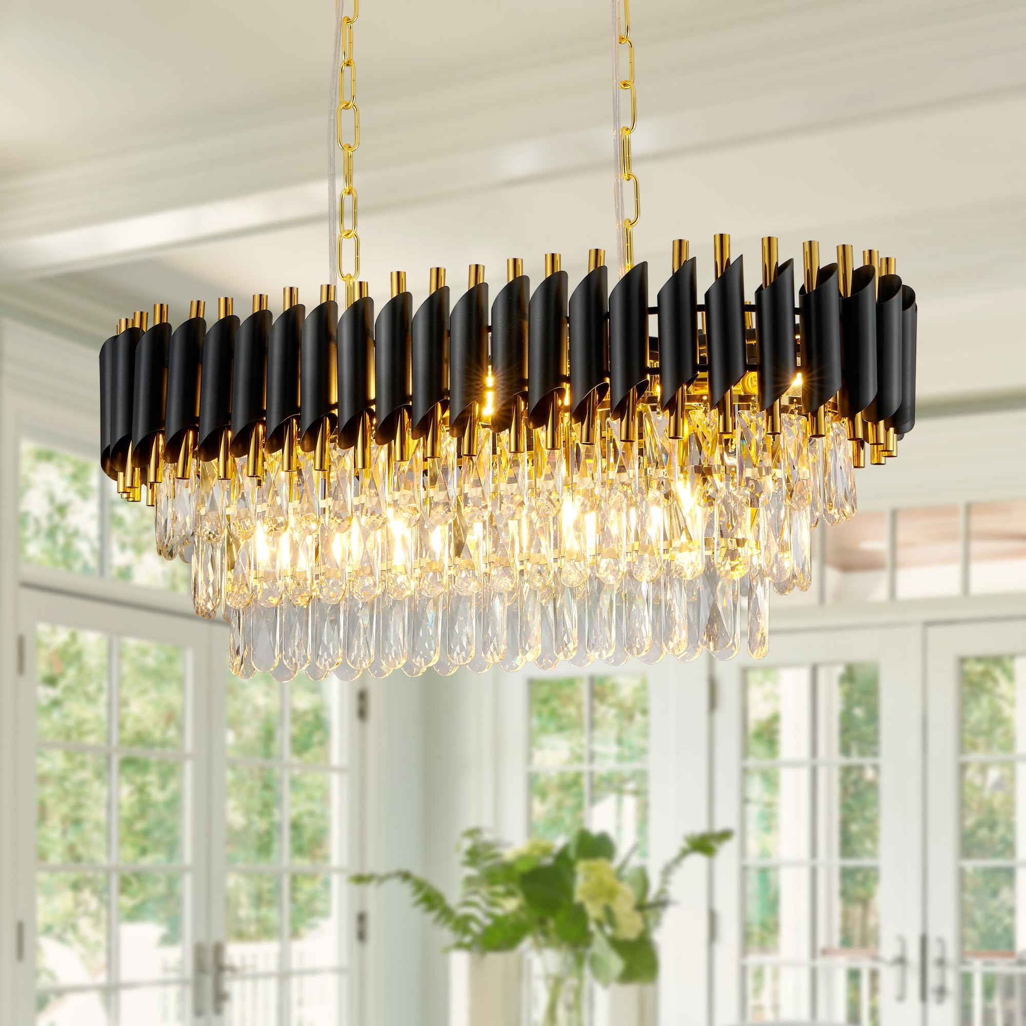 AXILIXI Black and Gold Crystal Chandeliers 30” Modern Dining Room ...