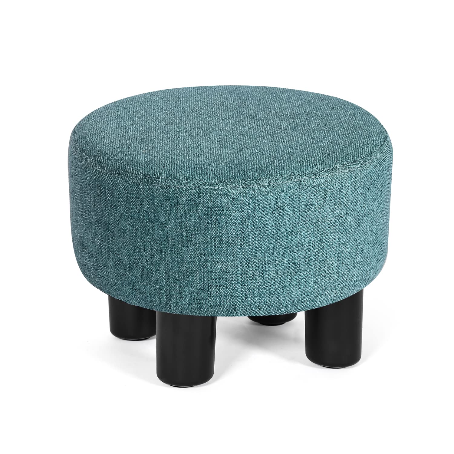 Joveco Small Foot Rest Stool Ottoman, Linen Round Short Low Foostool for Chair, Under Office Desk, Living Room, Teal Blue