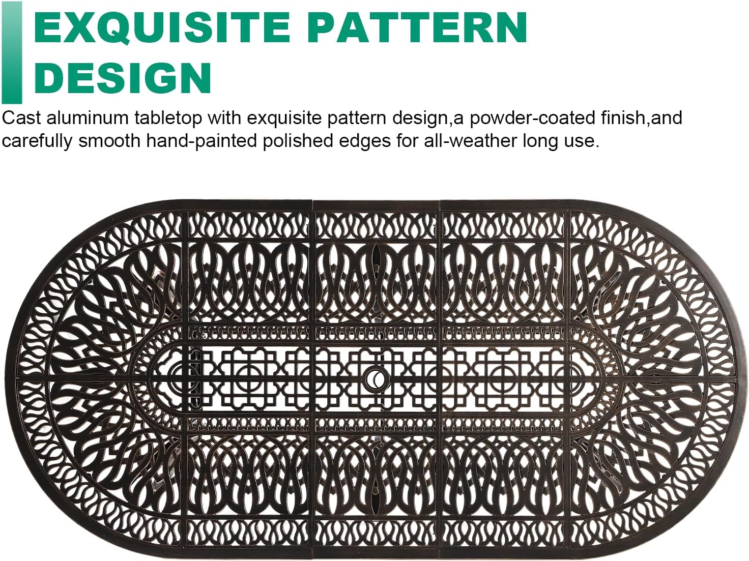 Cast Aluminum Patio Dining Table,Outdoor Dining Table for 8-10,Patio Metal Dining Table with Umbrella Hole for Backyard,Garden,Poolside (1, Oval)