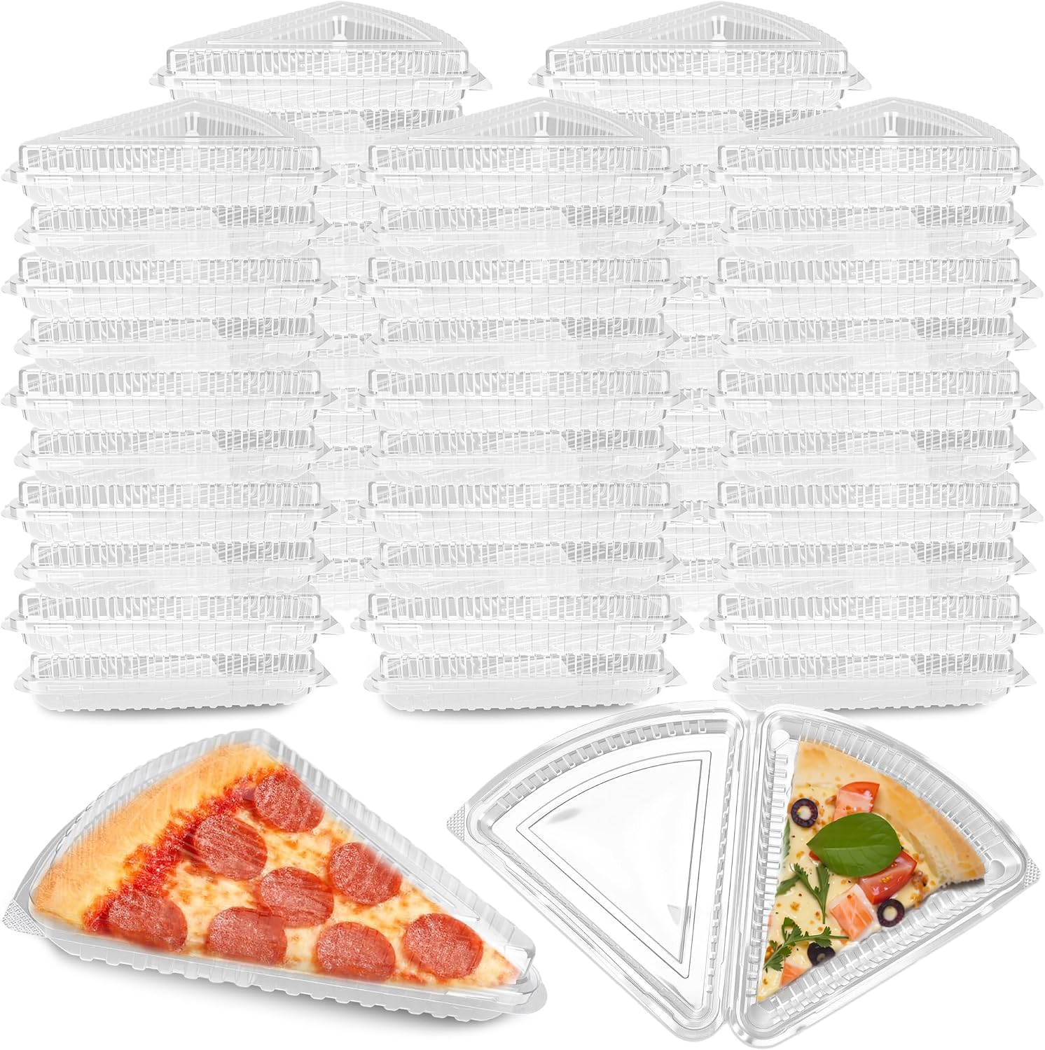 60 Pcs Disposable Plastic Pizza Slice Containers 8.5 Inch Clear Triangle Cake Slice Boxes with Lid Individual Pizza Take Out Box for Bakery Dessert Party Catering