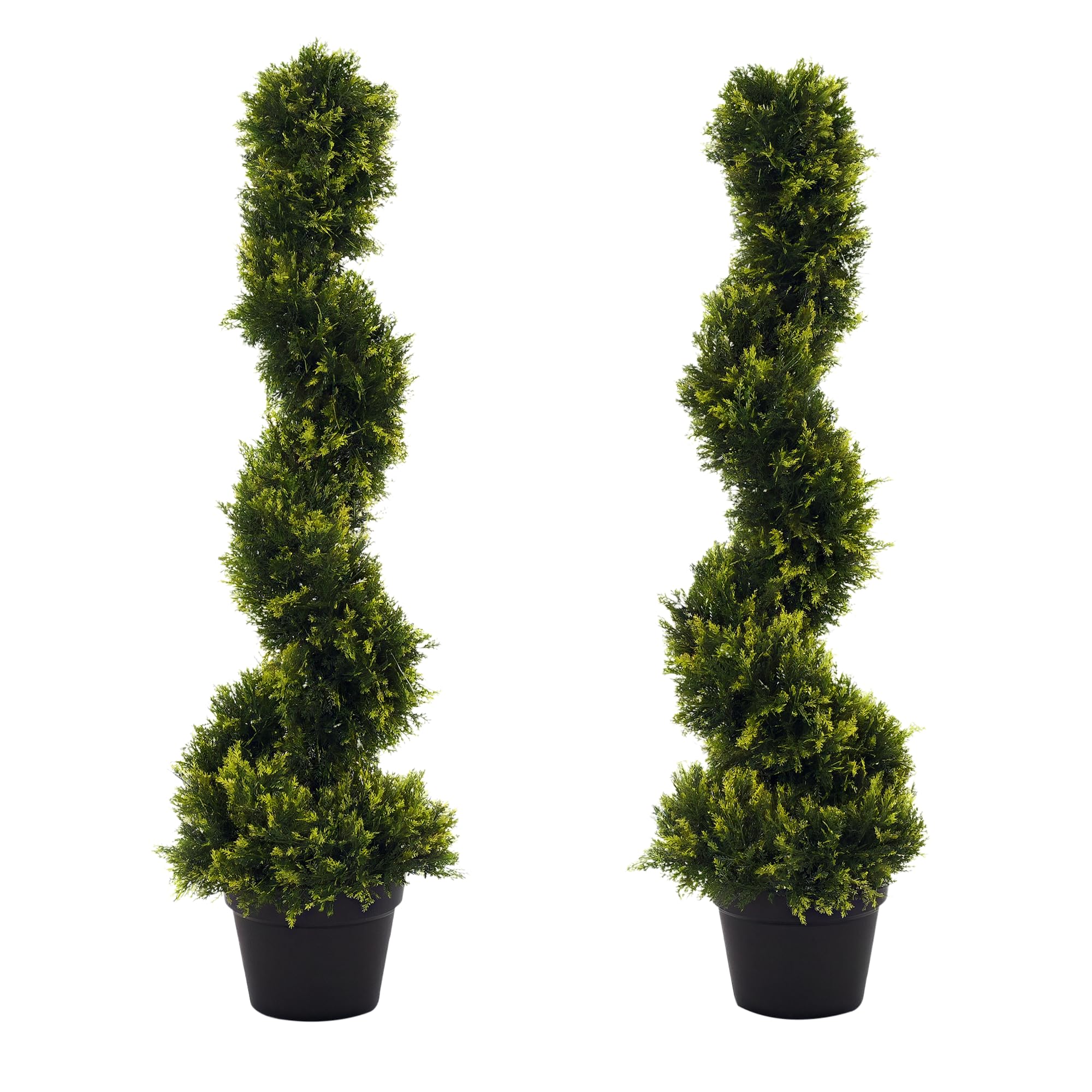 Outsunny 90cm/3FT Artificial Trees, Spiral Topiary Trees w/Pot Set Of 2, Fake Indoor Greenery Plant Home Office Garden Decor Green