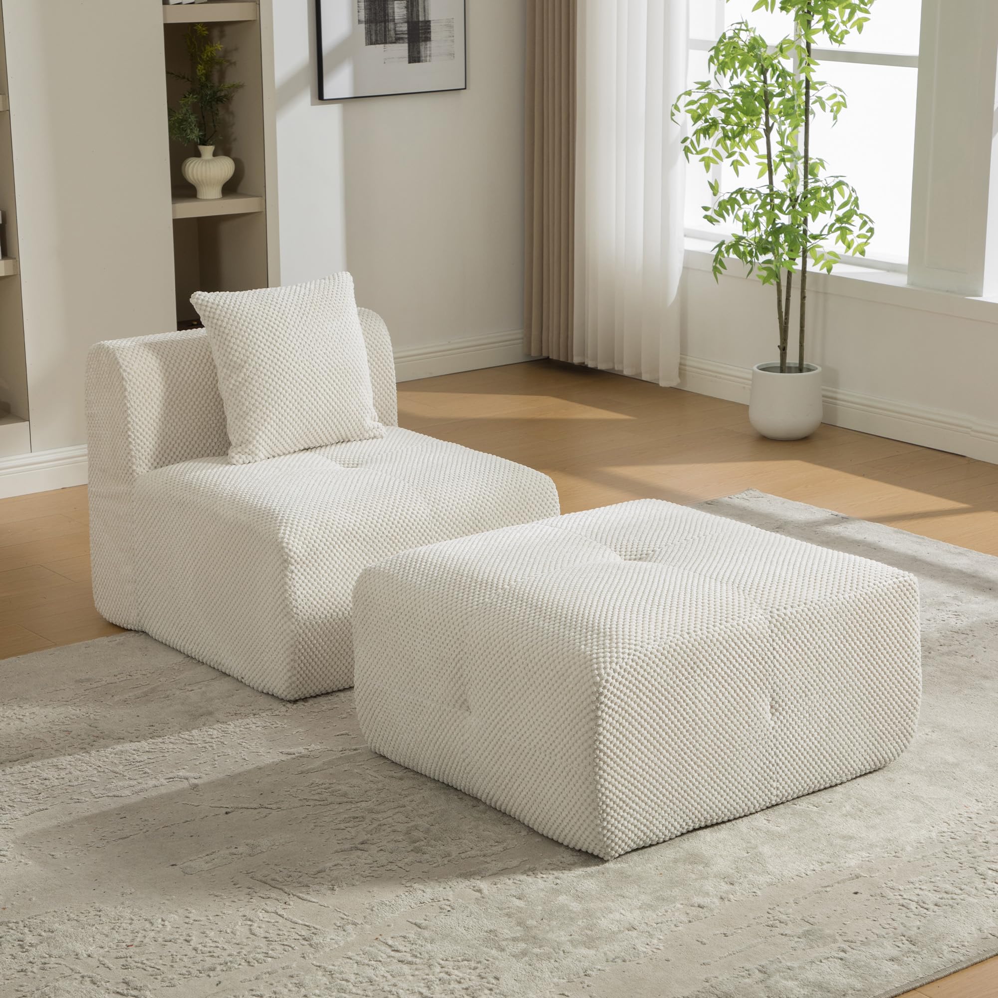 Sofá de espuma 30D modular en chenilla beige con cojín ergonómico de alta gama