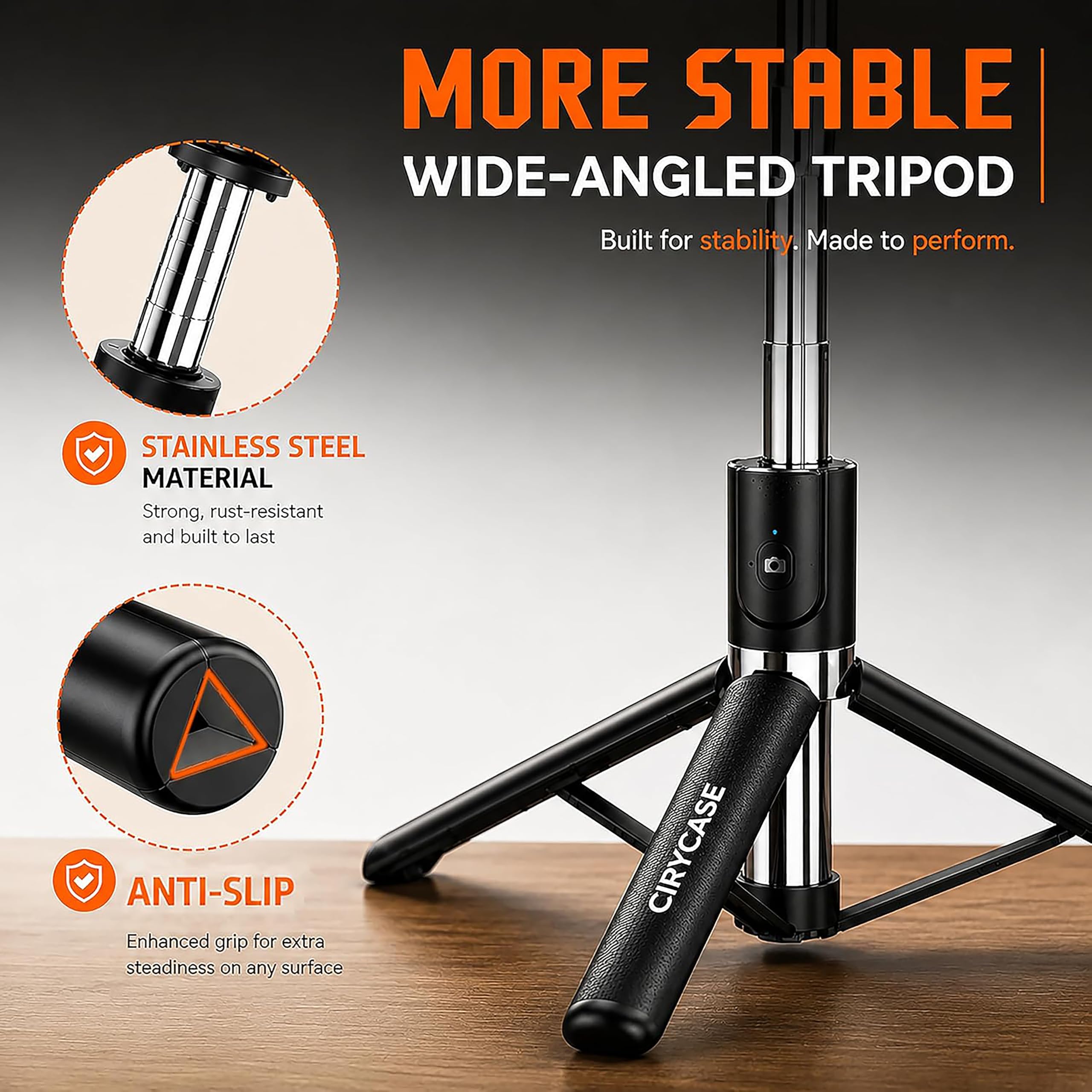 CIRYCASE® Selfie Stick Tripod, 170 cm Reinforced, Bluetooth, Multi-Functional, for iPhone and All Smartphones, Travel and Vlogging — Amazon image 4