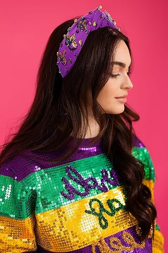 Miniatura 4 de GLBCC Diadema de Mardi Gras para mujer, máscaras de Mardi Gras, diadema anudada, accesorios de cuentas de diamantes de imitación morados, banda