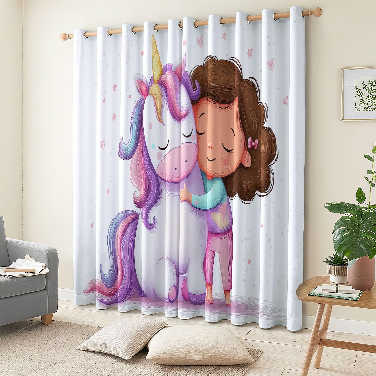Rideau Isolant Adorable Petite Fille Licorne Rideau Occultant Thermiques Anti Froid et Chaleur, Économie d'Énergie, Idéal pour Chambre et Salon 91.5 x 214 cm, Violet, 2 Pièces