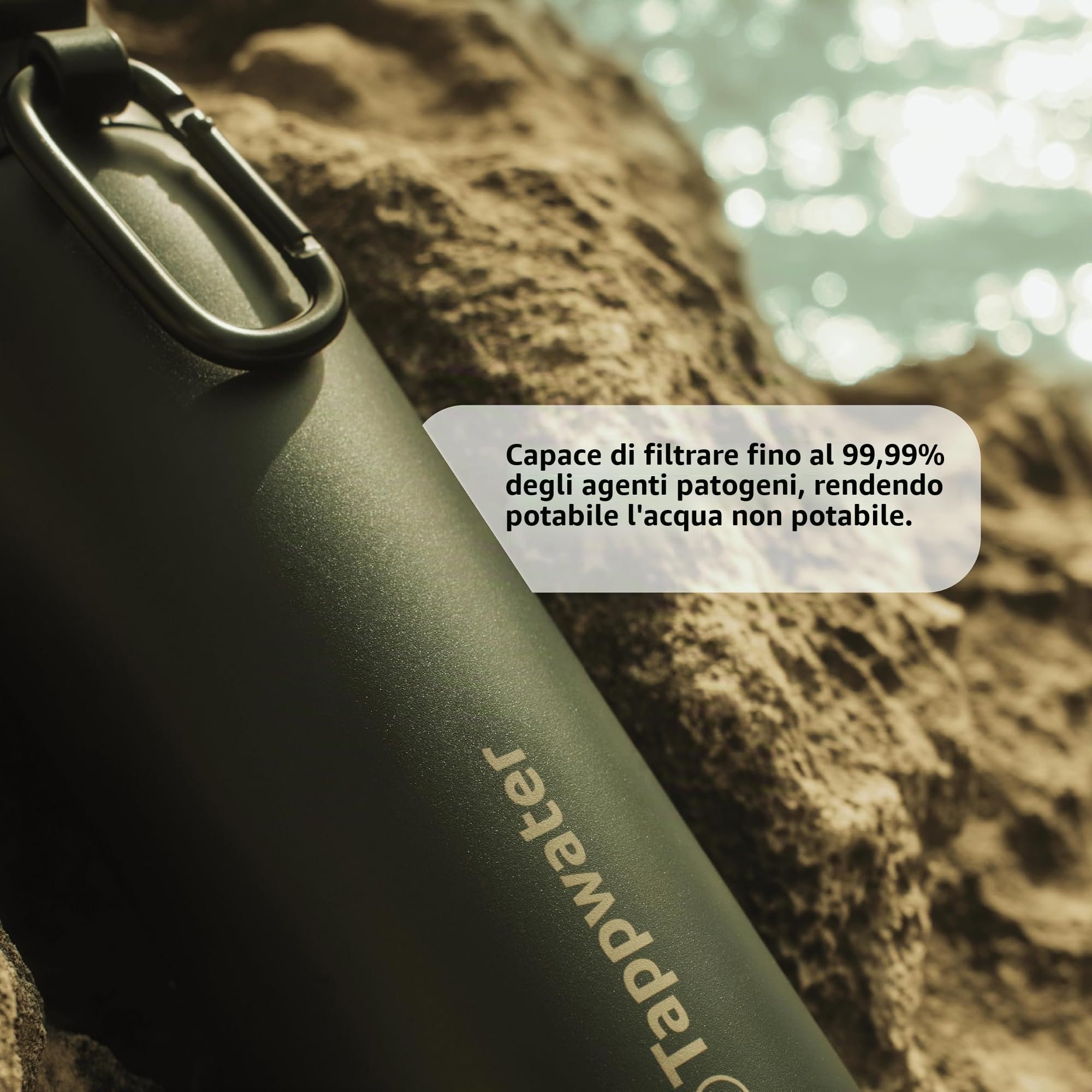 Tappwater BottlePro Adventure - Borraccia 740ml. Bottiglia termica con filtro, filtra il 99,99% degli agenti patogeni. Depuratore d'acqua non potabile, riutilizzabile, in acciaio inox senza BPA.