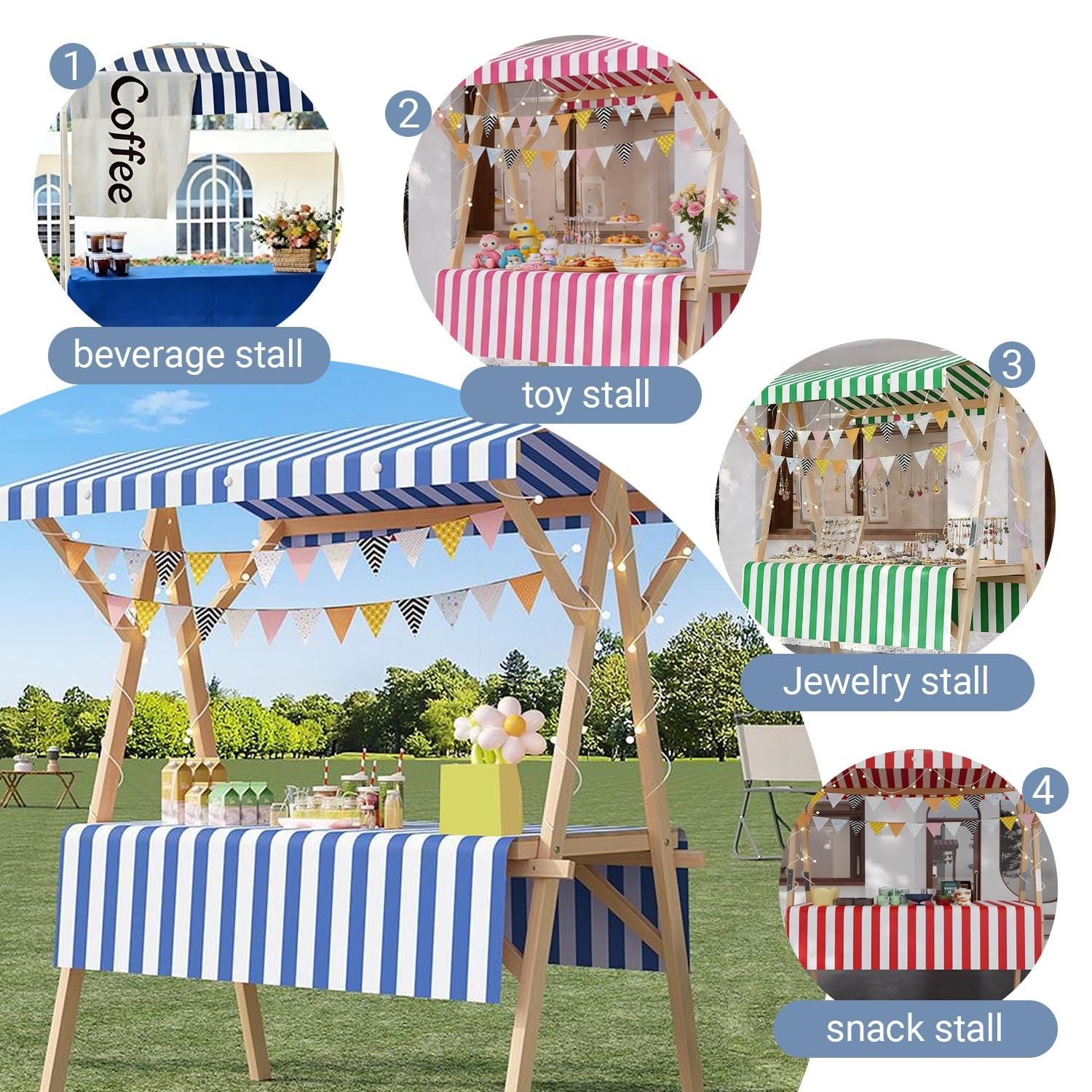 Espositore in legno per bancarelle del mercato con tenda, scaffale pieghevole per vendita di cibo per mercati agricoli, fiere artigianali, eventi all'aperto, G1, 120 cm