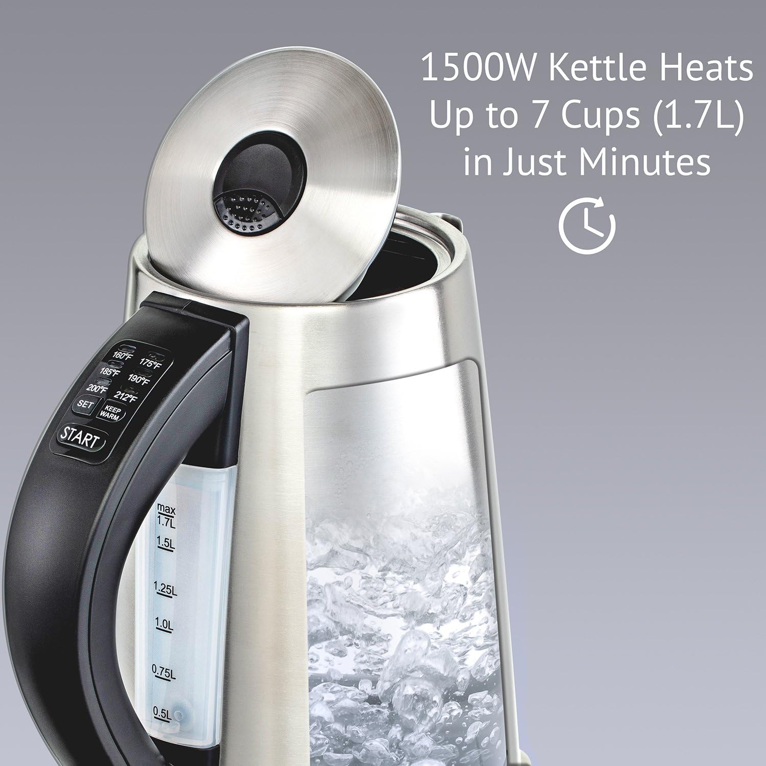 Ivation Precision-Temperature Electric Hot Water Tea Kettle Pot 1.7 Liter (7-Cup), 1500 Watt, Stainless Steel Cordless, 6 Preset Variable Heat Settings for Tea, Coffee or Baby Formula