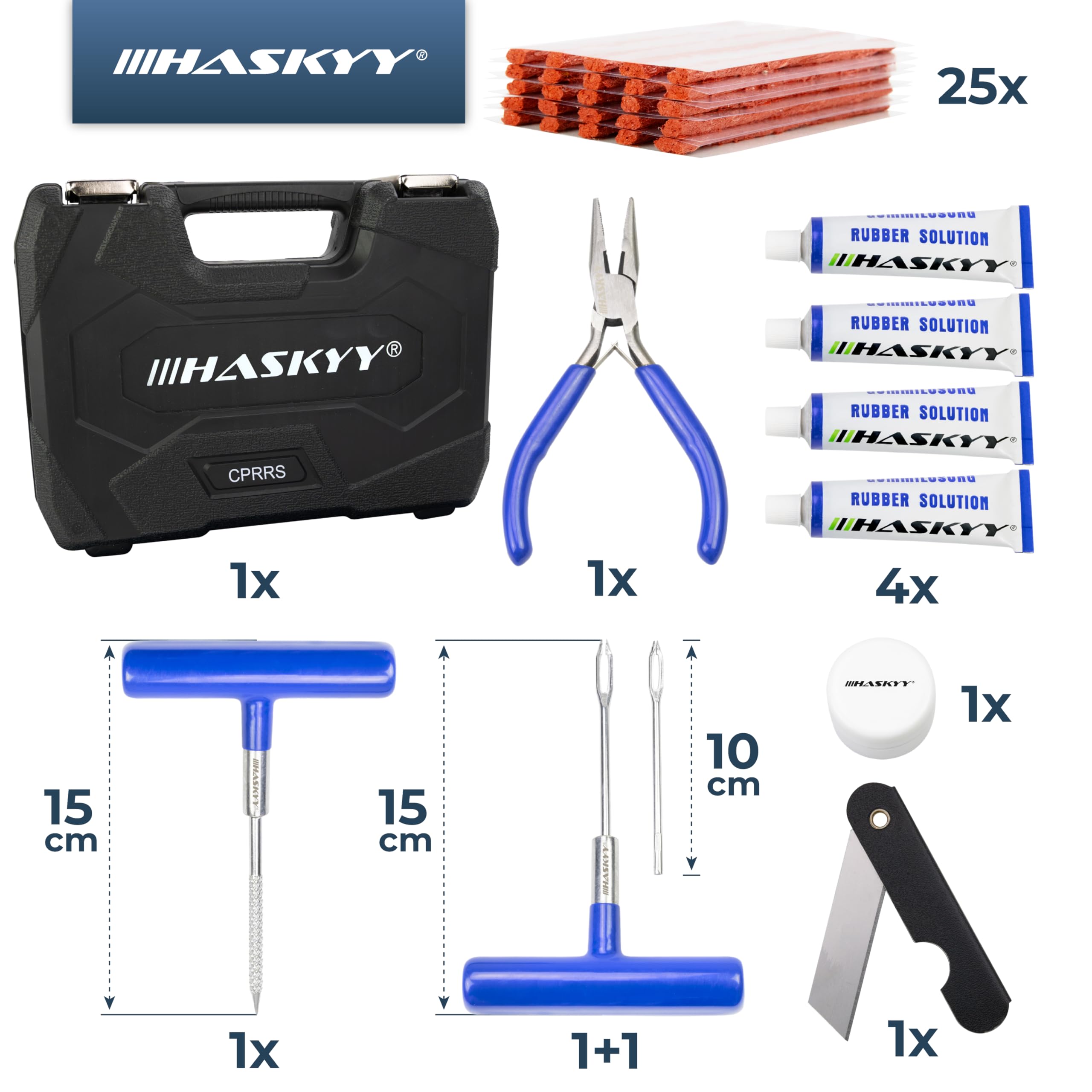 HASKYY Kit Riparazione Pneumatici 47 Pezzi Accessori Completi
