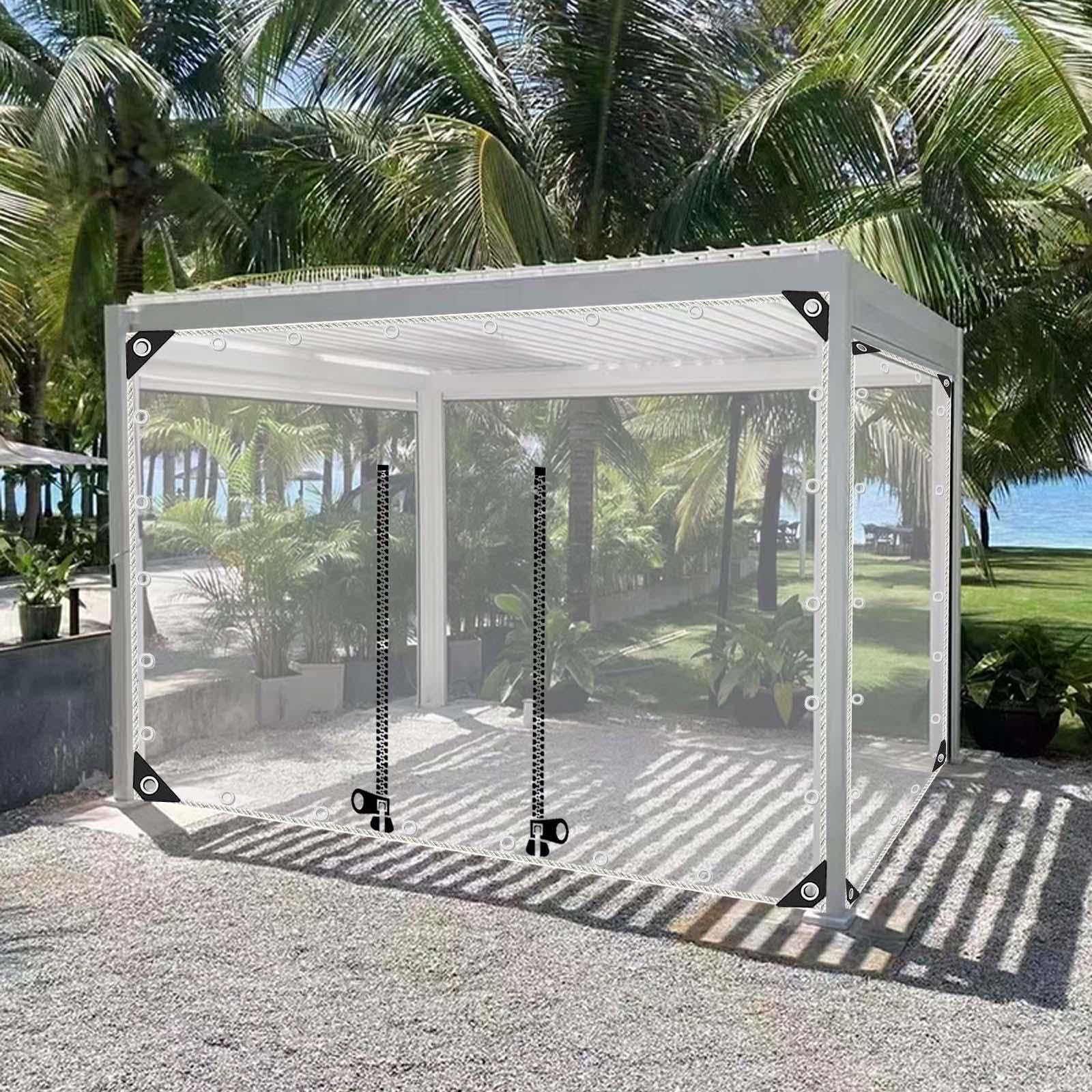 KGUDYS Tarpaulin Clear,Heavy Duty Pvc Side Panels with Zips,Weather Resistant Waterproof Curtain,0.3mm,400g/㎡,Outdoor Thicken Plastic Sheet Tarp Cover,Tarps to Cover Sun and Rain,WxH-1.2x2m/3.9x6.6ft