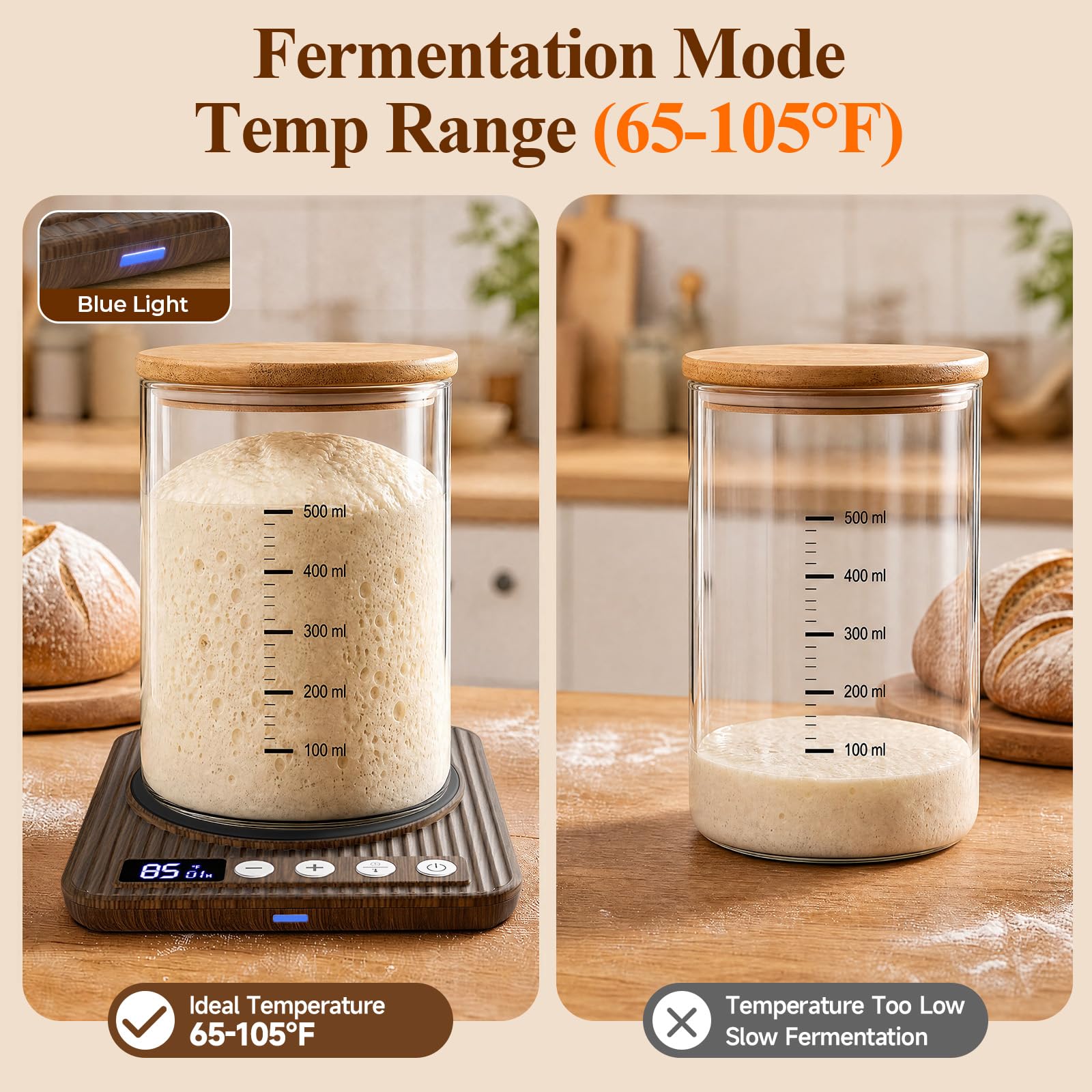 Sourdough Starter Warmer Mat, 65-140°F Precise Temp Control,24H Timer,Wood — Amazon image 3