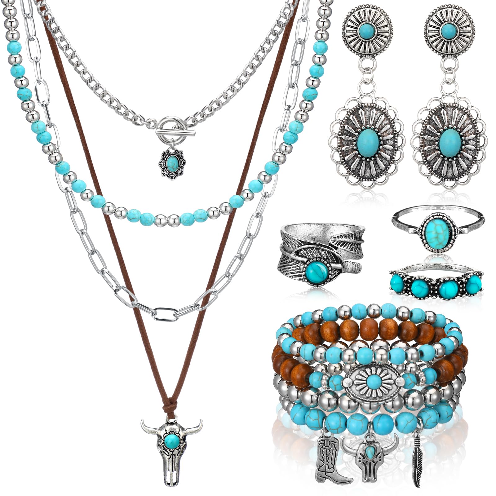Ecally Western Turquoise Jewelry Set for Women