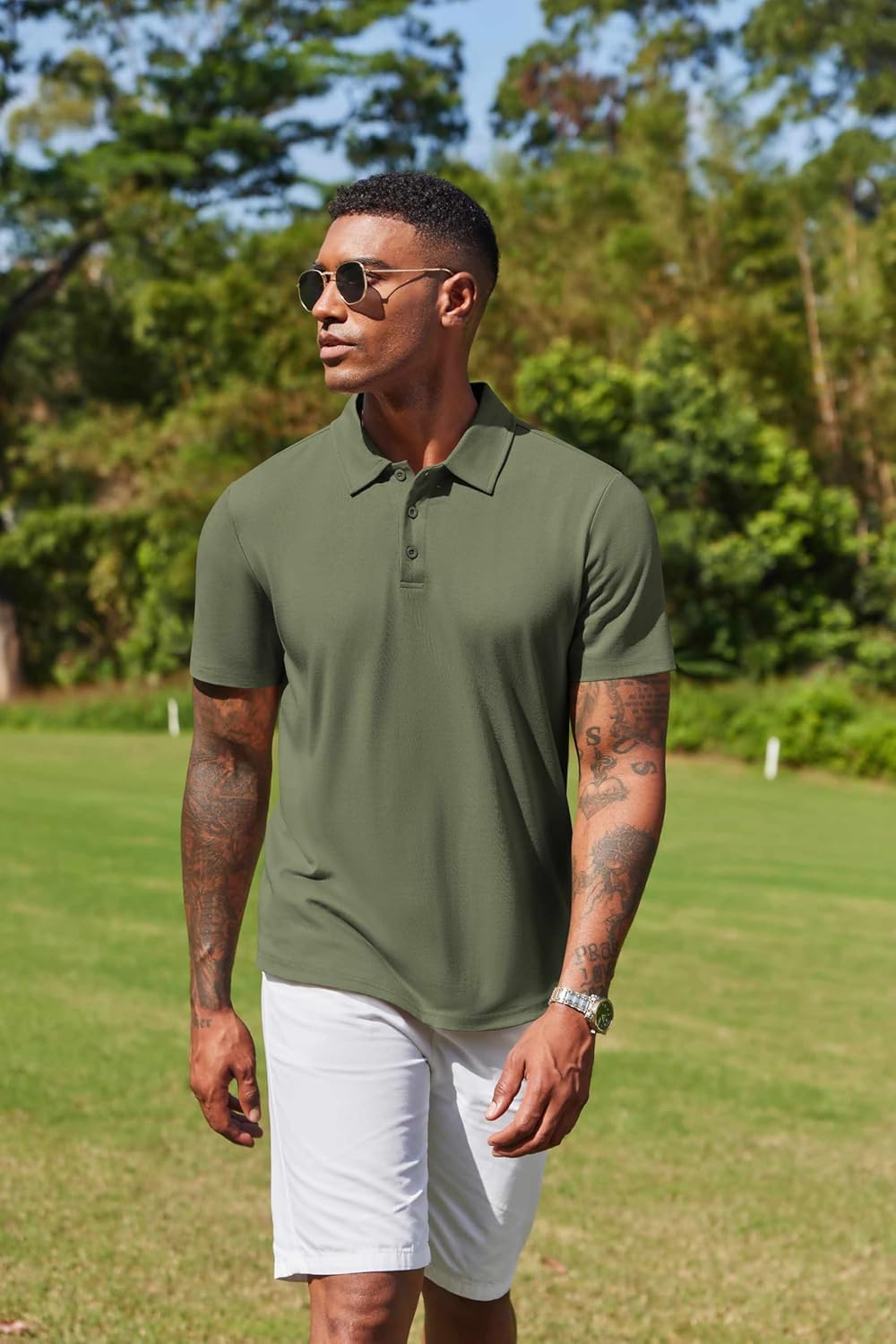 COOFANDY Mens Cotton Polo Shirt Short Sleeve Golf Shirts 3 Buttons Casual Work T Shirts - Image 4