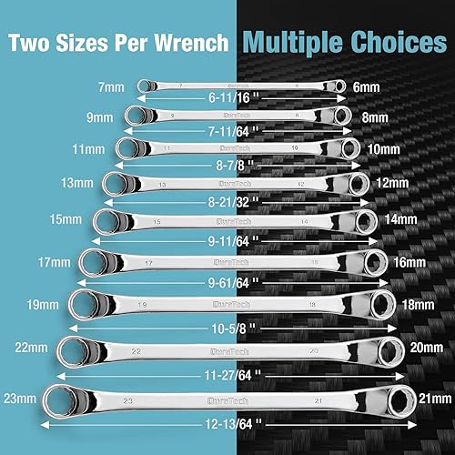 Miniatura 3 de DURATECH Juego de llaves de caja de desplazamiento de 9 piezas y 8 piezas de llaves de desplazamiento de 50 grados, métricas y SAE, acero CR-V, con