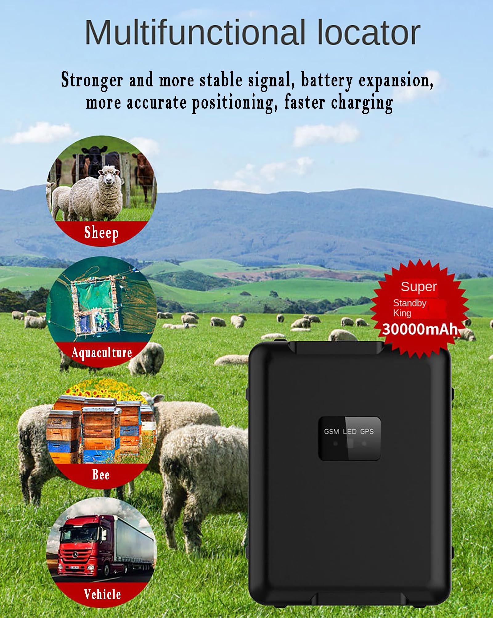Rastreador De Ubicación De Ganado, Rastreador Electrónico De Ubicación De Ganado Y Ovejas GPS 4G con Alarma De Zumbador, Batería De 30000MAH, para Evitar Pérdidas Y Robos De Propiedad