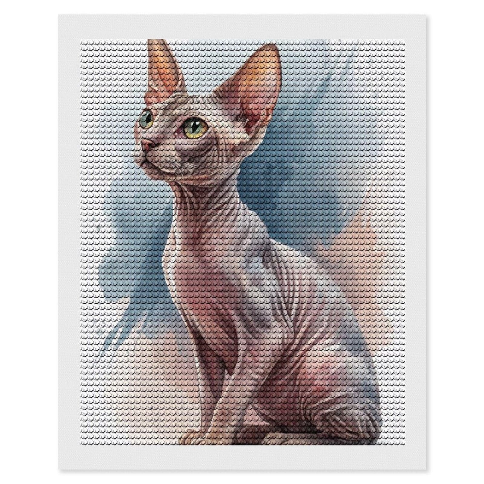 Junmoney Watercolor Sphynx Cat Portrait Crystal Diamond Art Kit 16"x20", Modern Decor, Boho Decor, Wall Art Gift, Decorative Artwork, Creative Hobby