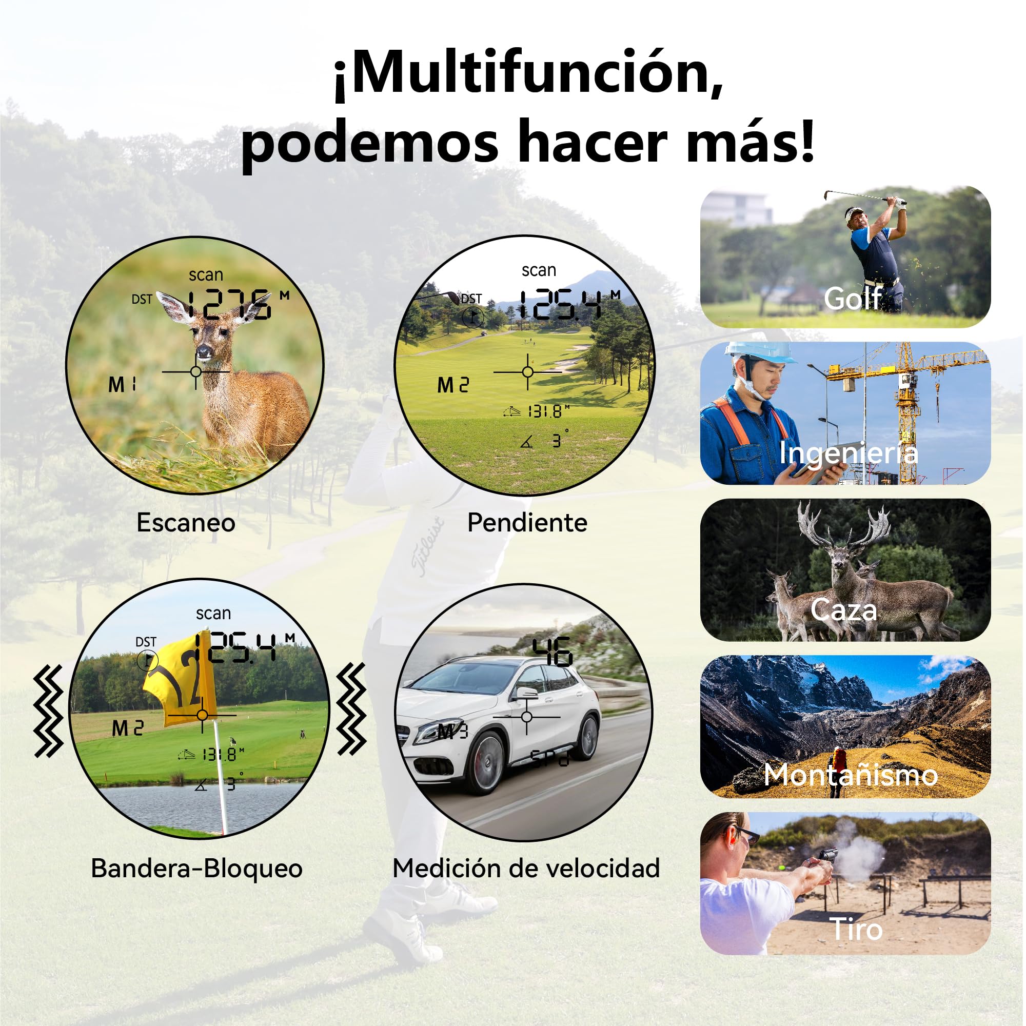 Gogogo Sport Vpro Telémetro Golf Caza 823 M/Yardas, Recargable Medidor Laser Golf 3 Modos para Pendiente y Vibración de Bloqueo de Bandera, Escaneo, Velocidad, Linea de Datos