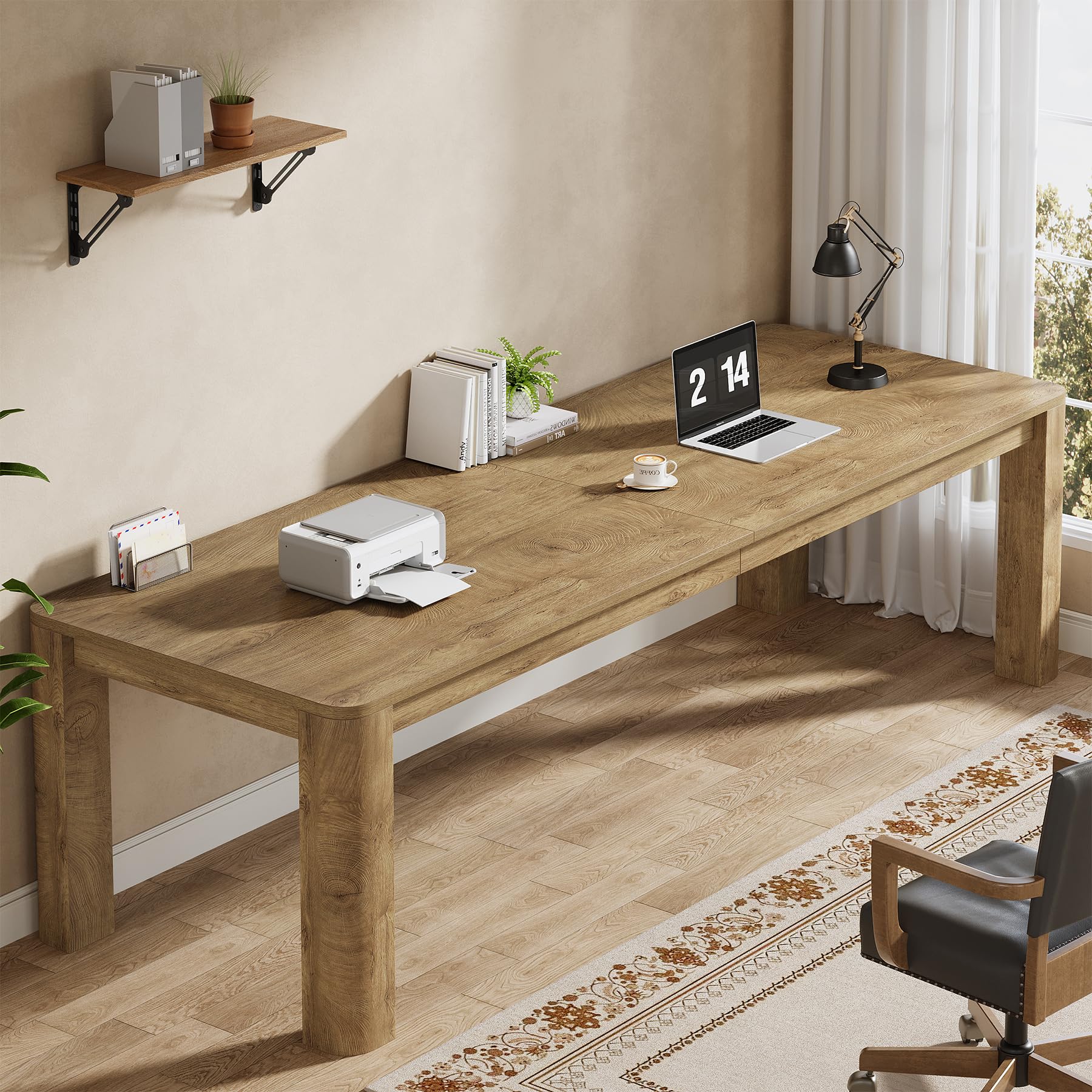 Tribesigns Two Person Desk, 79-Inch Long Desk for Home Office, Double Computer Table Large Writing Workstation for Office, Wood Color